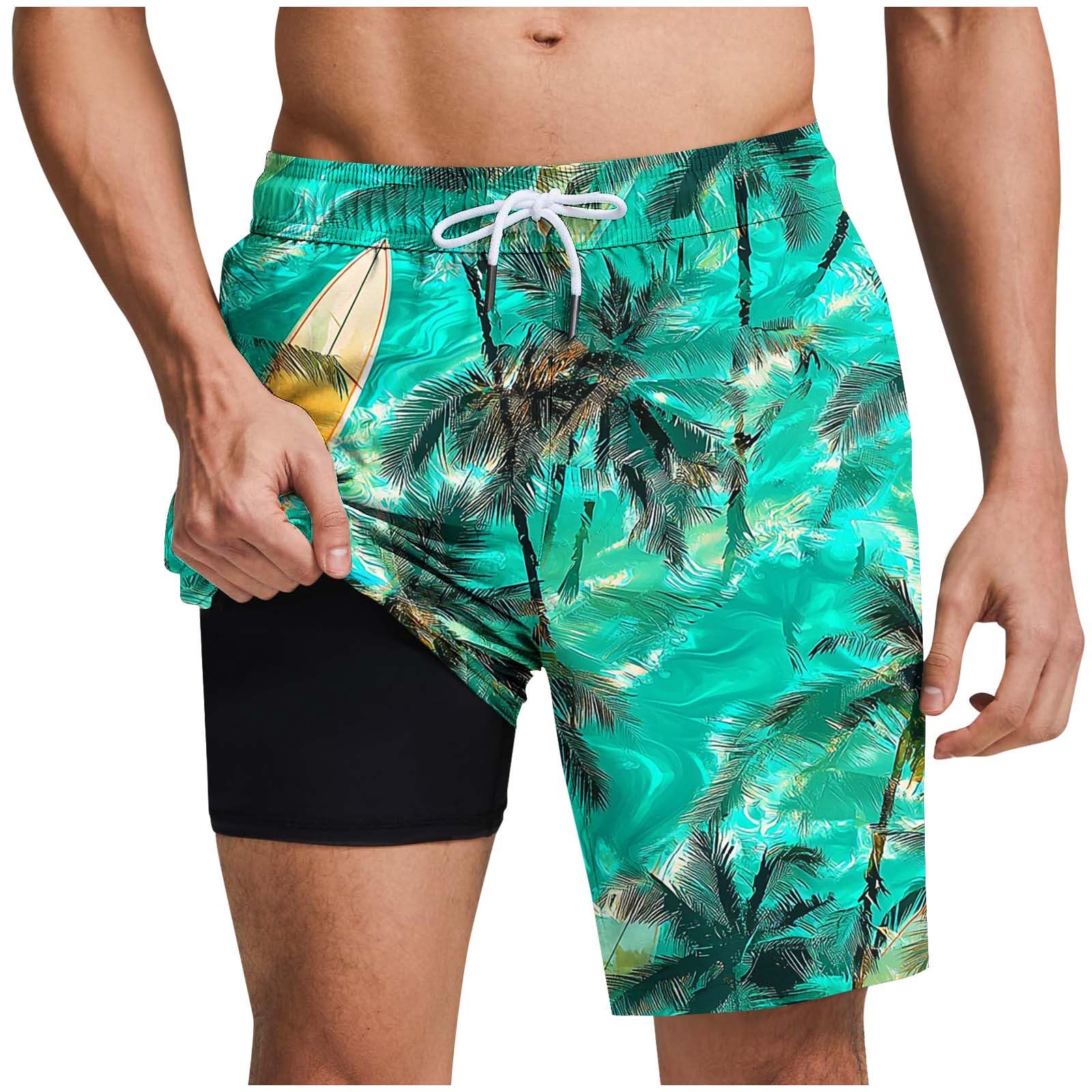 Men Swim Trunks Quick Dry Boardshorts with Compression Liner 9 Inches Inseam Beach Shorts Swimwear Bathing Suits