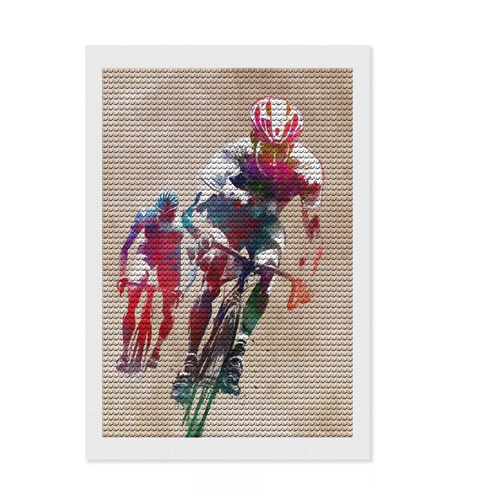 Junmoney Cycling Sport DIY Diamond Art Canvas Kit 8"x12", Mindful Craft Activity, Calming Craft to Unwind, Vintage Style Decor