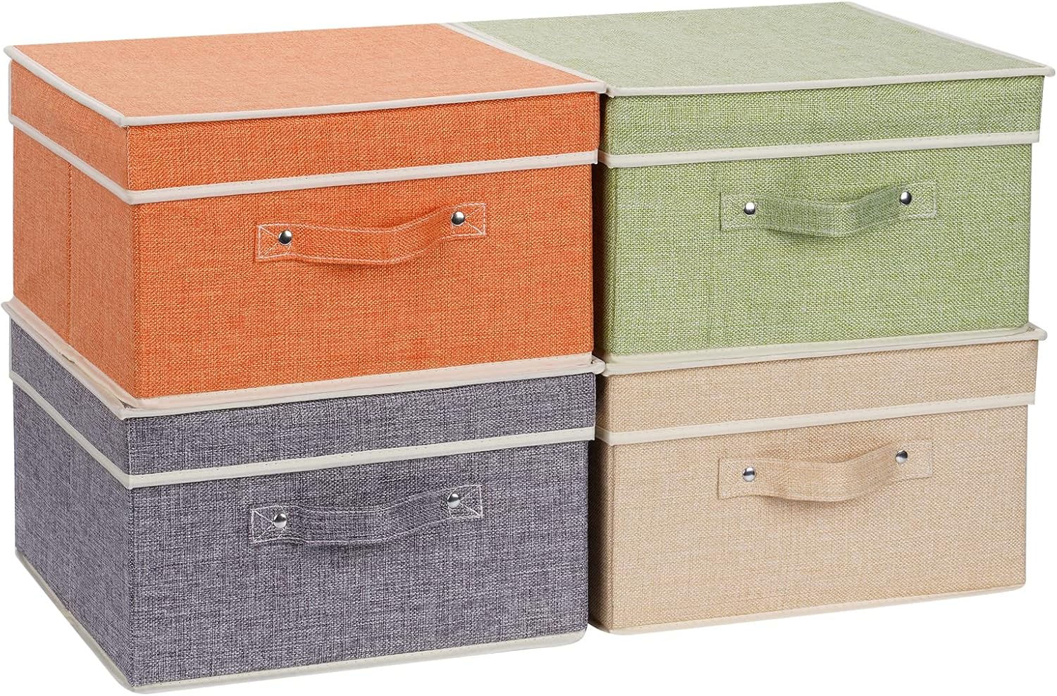 Livememory 4 Pack Decorative Storage Boxes with Lids Linen Medium