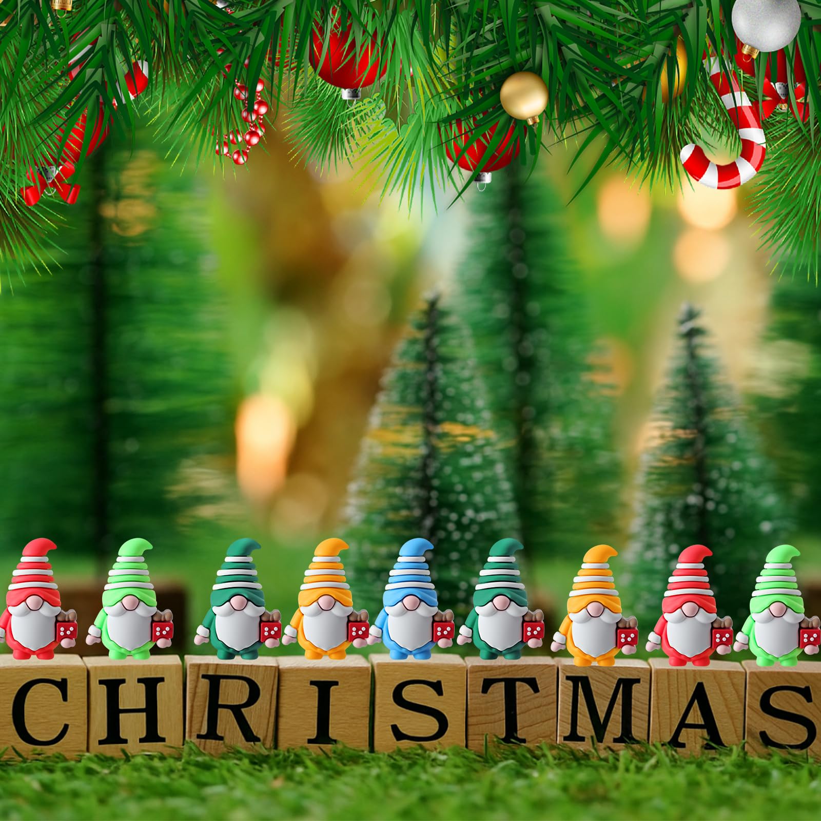 100 figuras de gnomos de Navidad a granel de Papá Noel en miniatura adornos para esconder y buscar, pequeñas estatuas de Papá Noel, decoración de Navidad, pequeños regalos de Navidad, árbol