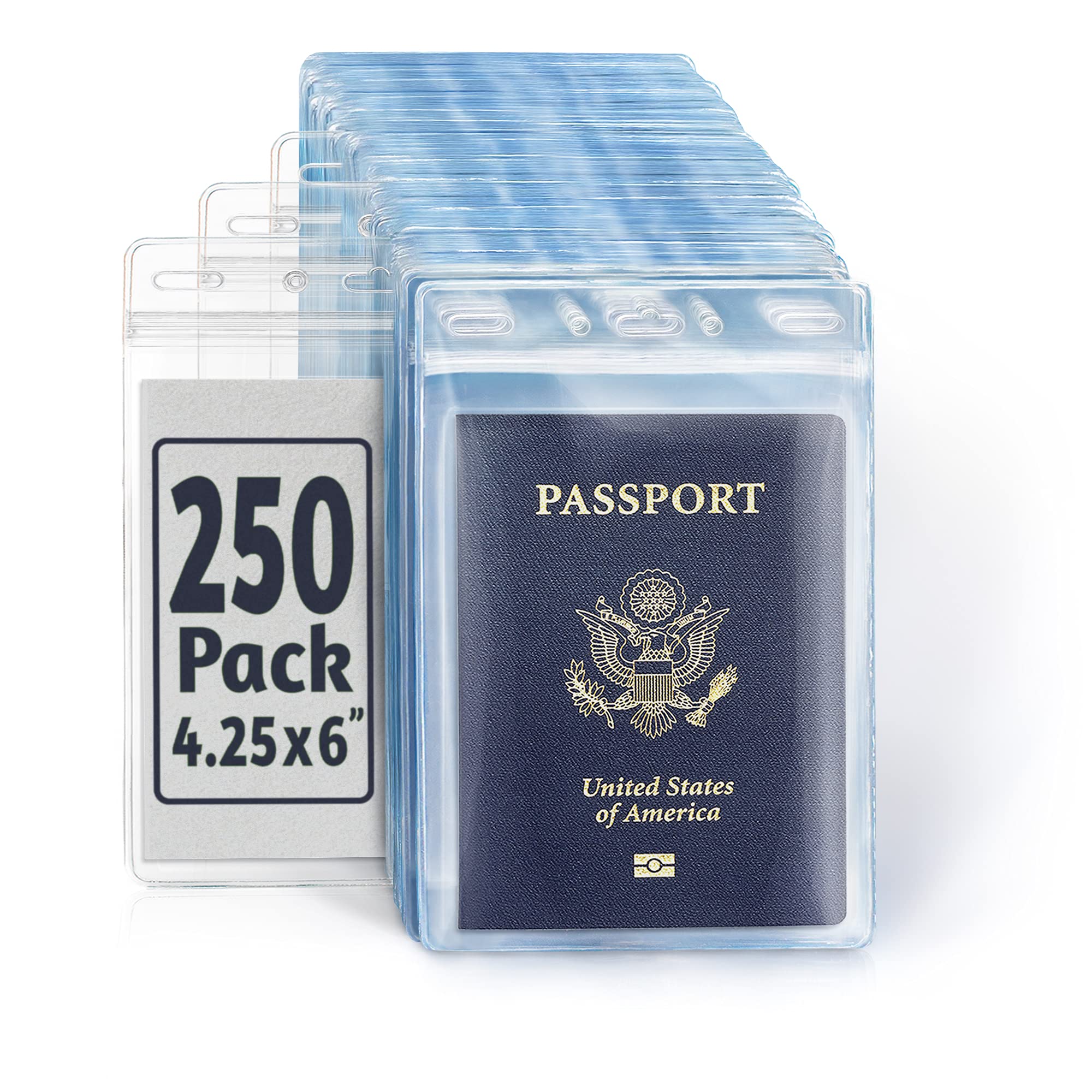 EcoEarth4x6 Inch Passport & Card Holders (Clear, 250 Pack), Extra Large (XXL) Vertical ID Holder, Resealable and Waterproof Identification Name Card Holder