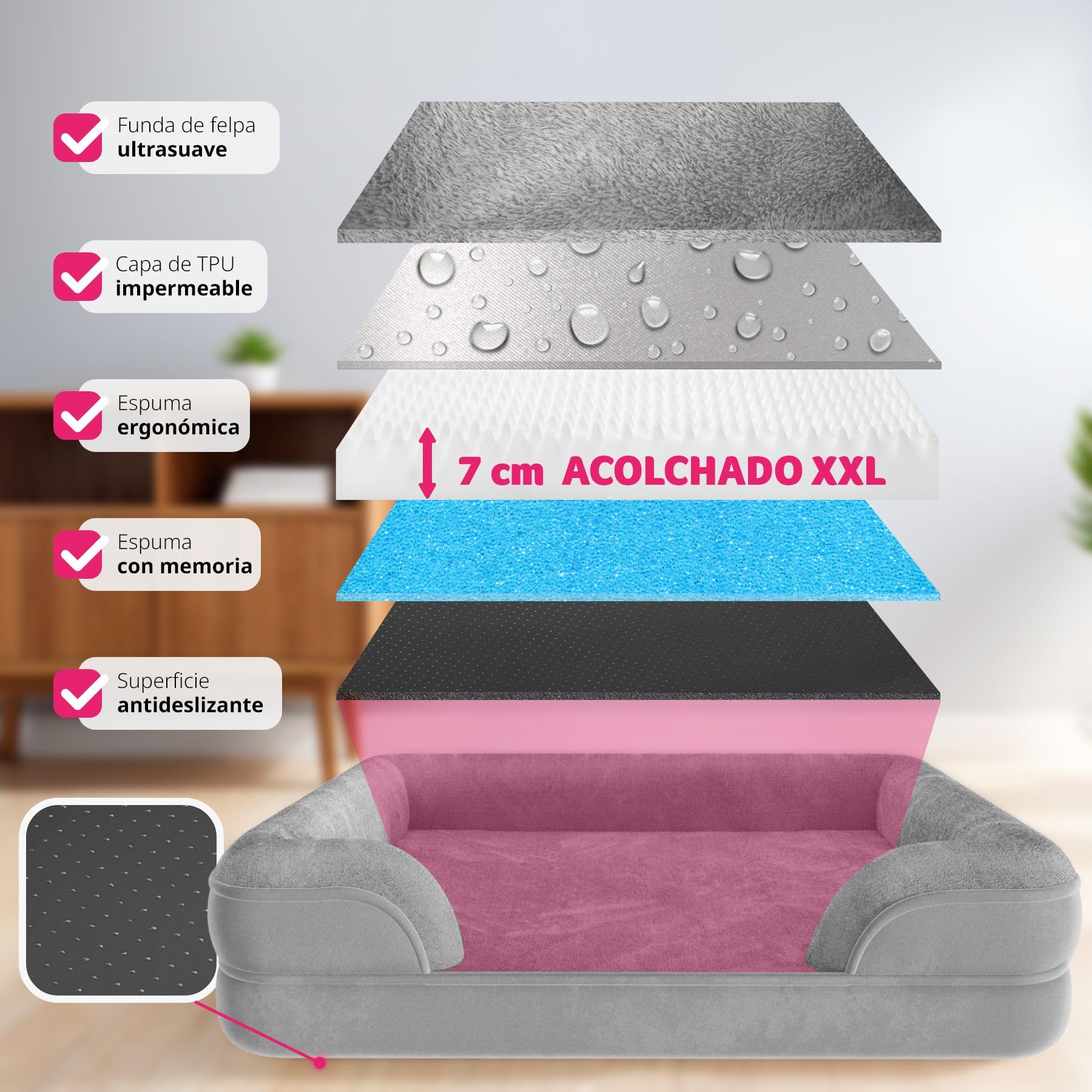tectake® Cama Perro Ortopédica, Acolchado Espuma Viscoelástica, Funda Impermeable Lavable, Base Antideslizante, Cama Perros Grandes y Medianos, Confort, Colchoneta Espuma, Mascotas, Sofa Perro - XL