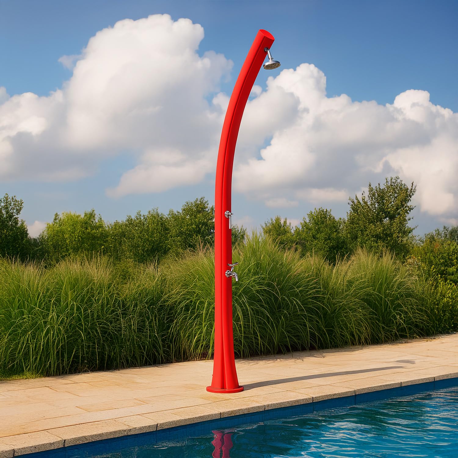 Starmatrix Colonna Doccia Ecologica Rossa in Polietilene HD con Serbatoio da 25 Litri e Lavapiedi per Giardino e Piscina Rio Red