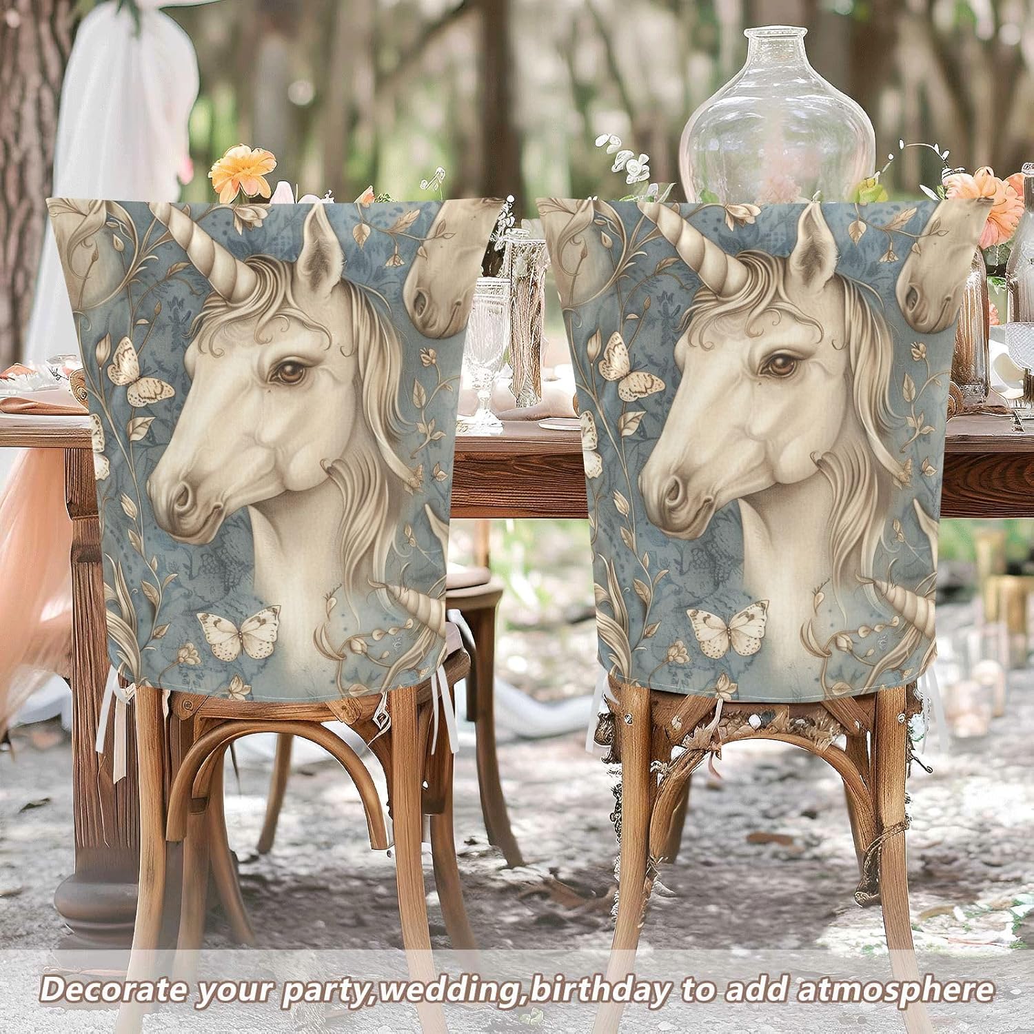 ALAZA Unicorn and Butterfly Chair Back Cover Set of 6, Washable Reusable Removable Chair Slipcovers Decorative Chair Cover for Home Kitchen Wedding Party