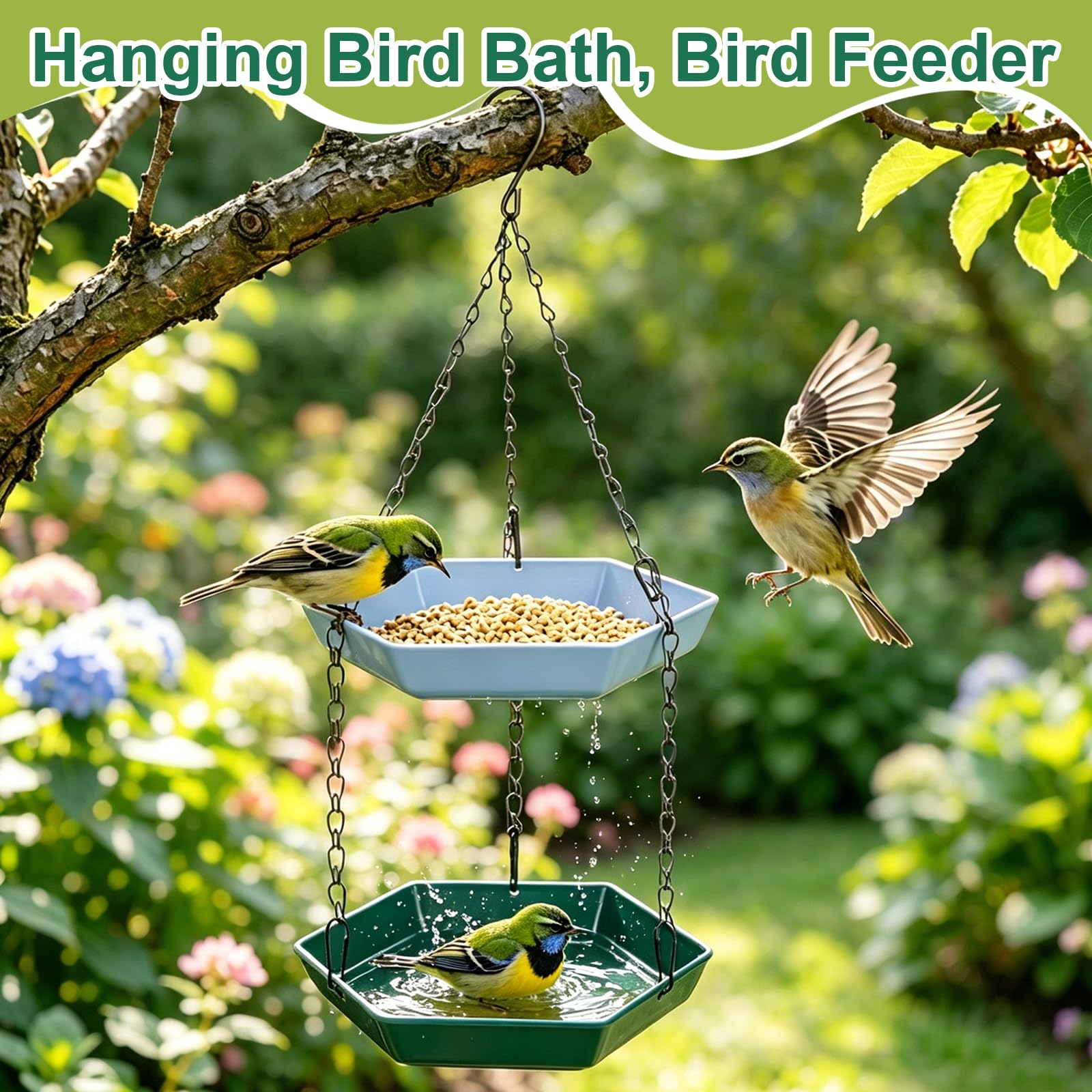 Bebedero Pajaros Exterior Colgar - Comedero Pajaros Exterior - Bebedero Colgante para PáJaros - Comedero para PáJaros En Dos Niveles, Apto para JardíN, BalcóN, Finca, Terraza O áRbol