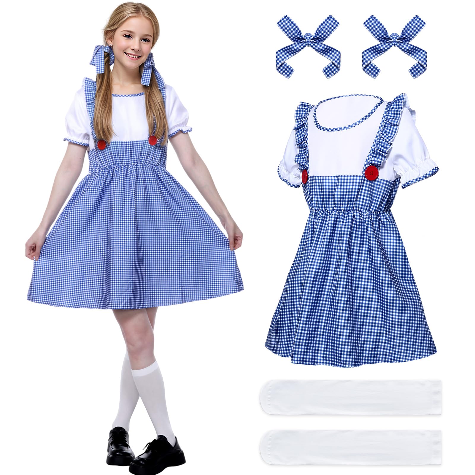 Suffolly Dorothy Costume Adult,5PCS Dorothy Costume with Dress Headbands  Socks,World Book Day Costumes for Women Blue Plaid Dorothy Dress for Book  Day(Blue, XL) - BigaMart