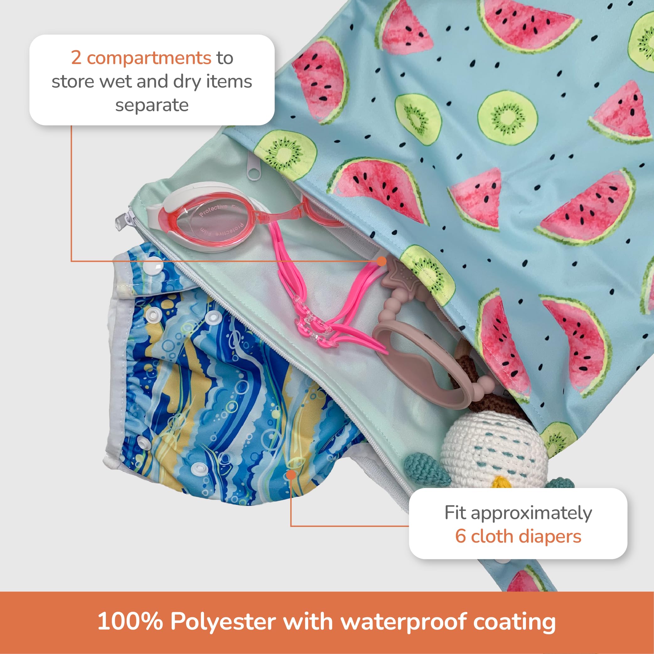 Chippi & Co Bolsa húmeda para traje de baño y toallas, bolsa húmeda y seca para bebé, niño, bolsa de viaje para ropa sucia, almacenamiento para pañales, ropa, bikini, gimnasio, playa, piscina,