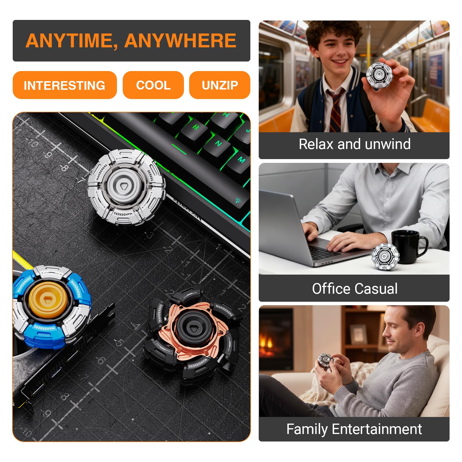 Metalowy Fidget Spinner dla Dorosłych – Ekskluzywny Gadżet Antystresowy EDC | Mechanizm składania przez obrót, otwarta konstrukcja zbrojenia. Fidget Toy na ADHD, popularny w mediach.