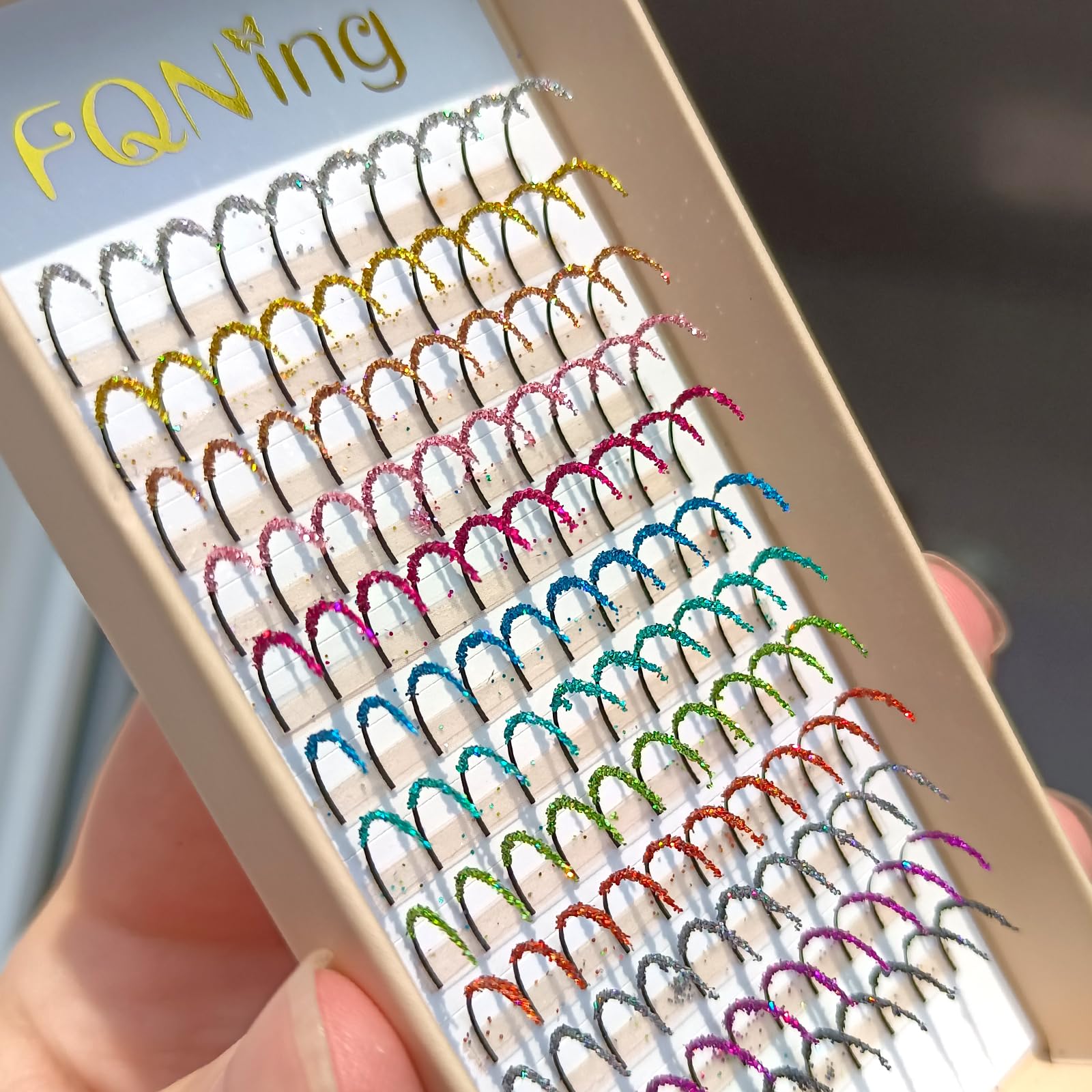 FQNing Glitter Lash Extensions Laser 12 Colors Individual Spikes Eyelash Extension Professional Supplies 15mm for Daily Party Festival