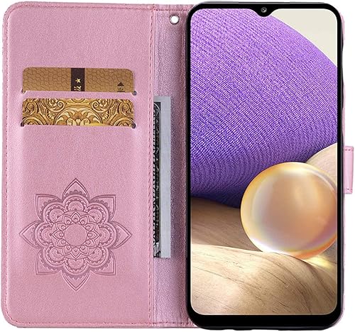 Miniatura 5 de Funda para Samsung Galaxy A32 4G con purpurina y gemas brillantes, a prueba de golpes, de piel sintética, con soporte para tarjetas, funda magnética
