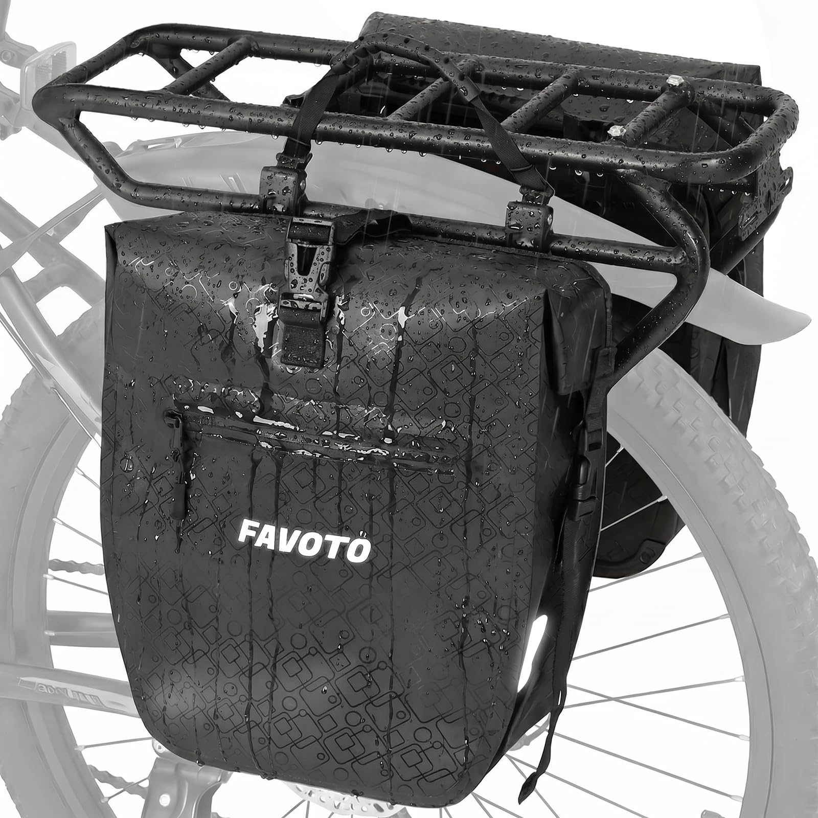 Favoto Bicycle Rear Pannier Rack Waterproof - Quick Release Robust Reflective Large Capacity for E-Bike Mountain Bike Bicycle - 48 L (2 x 24 L)