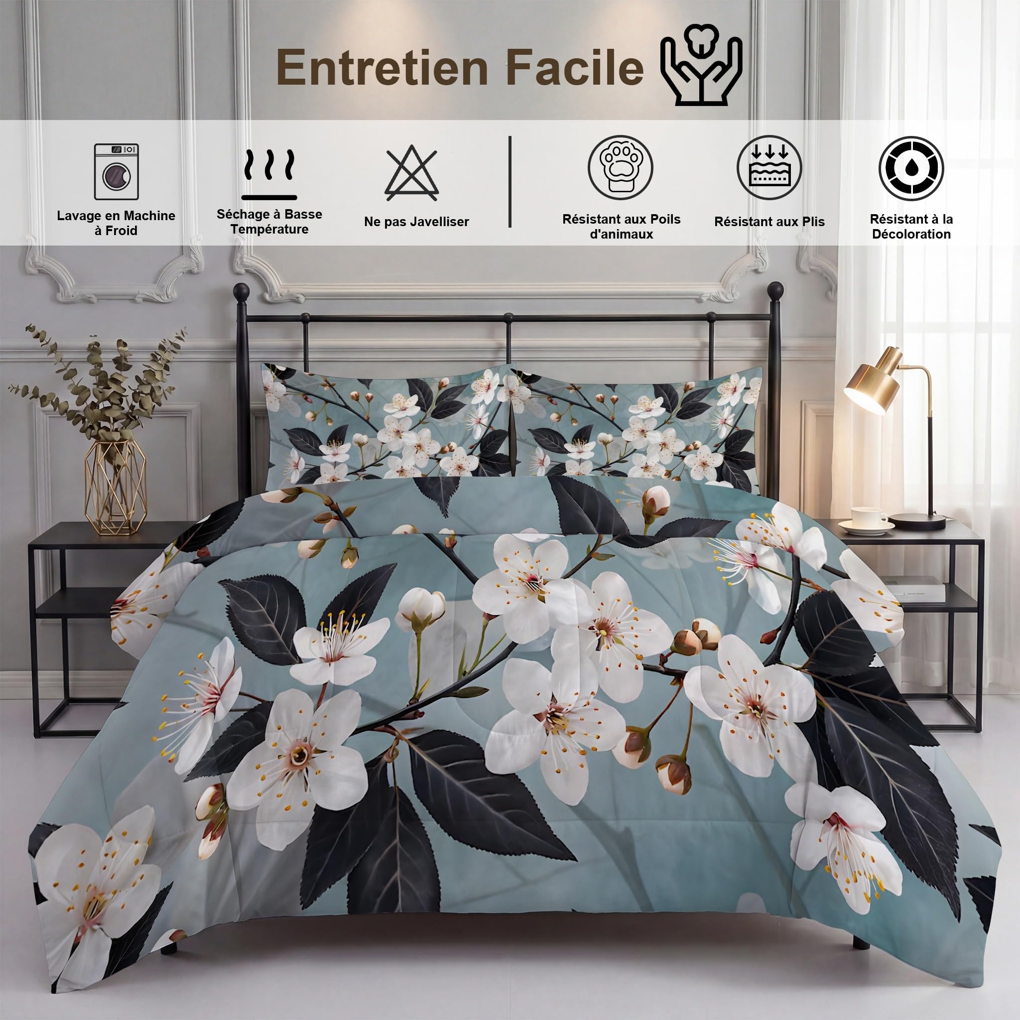 Couette 140x200 Enfant Sans Housse Imprimée Fleurs de Cerisie 4 Saisons