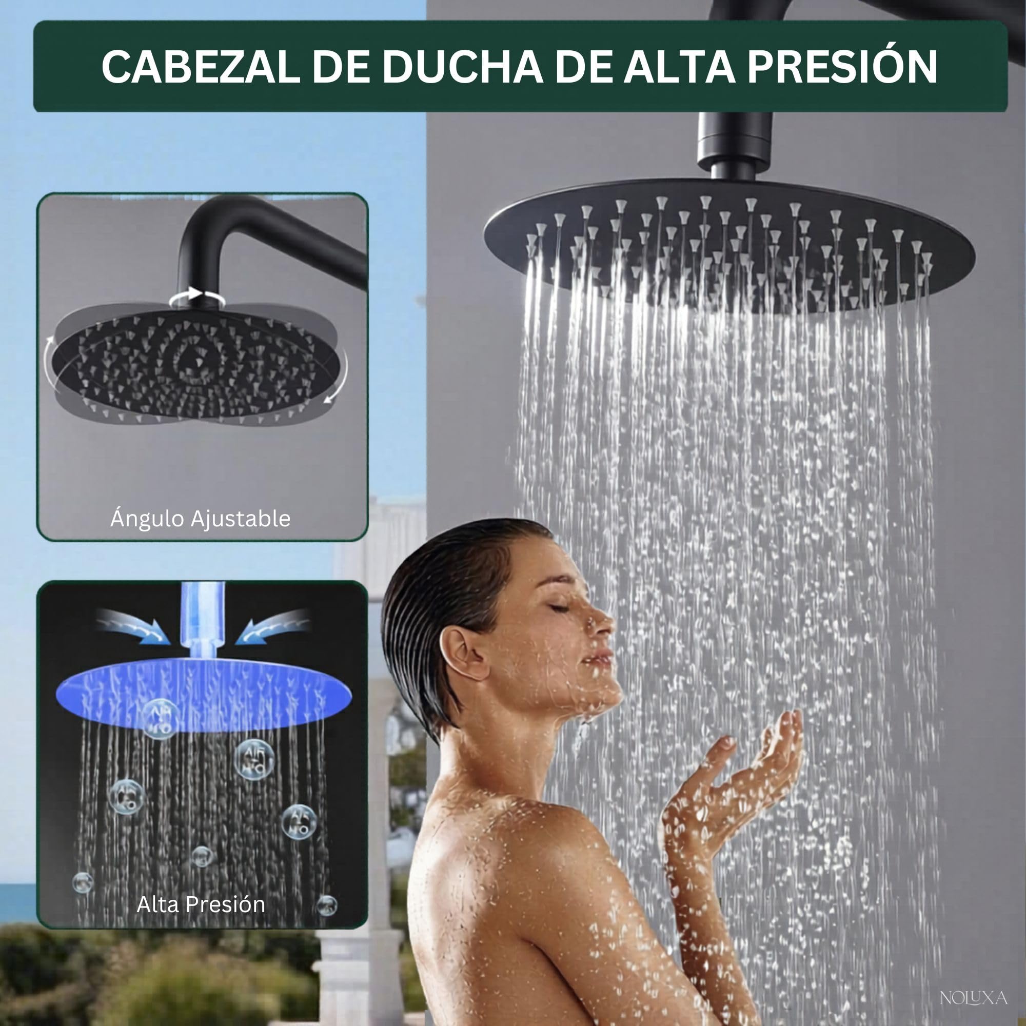 NOLUXA IMEX - Ducha Piscina Exterior Acero S.316 Negro Mate | Ducha Empotrada Suelo para Jardín, Piscina y Terraza | Grifería 1 vía (Agua Fría) con Rociador y Tratamiento Anticorrosión | Serie Oregón