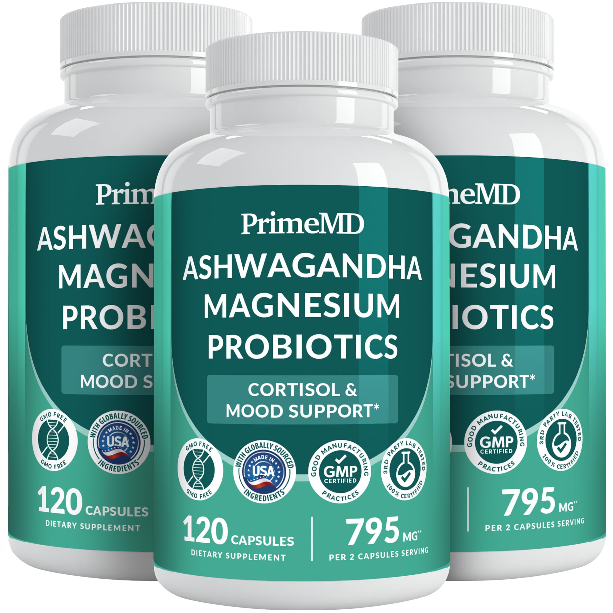 PrimeMD Cortisol Supplement with Ashwagandha, Shilajit & Magnesium, 120ct 120 Count (Pack of 3)