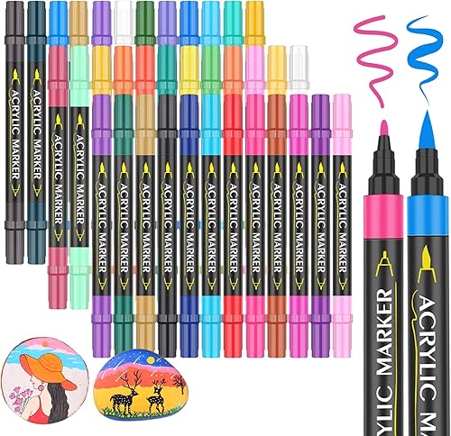 Marcadores de pintura acrílica de 36 colores, marcadores de pintura de doble punta con punta fina y punta de pincel, bolígrafos de pintura para