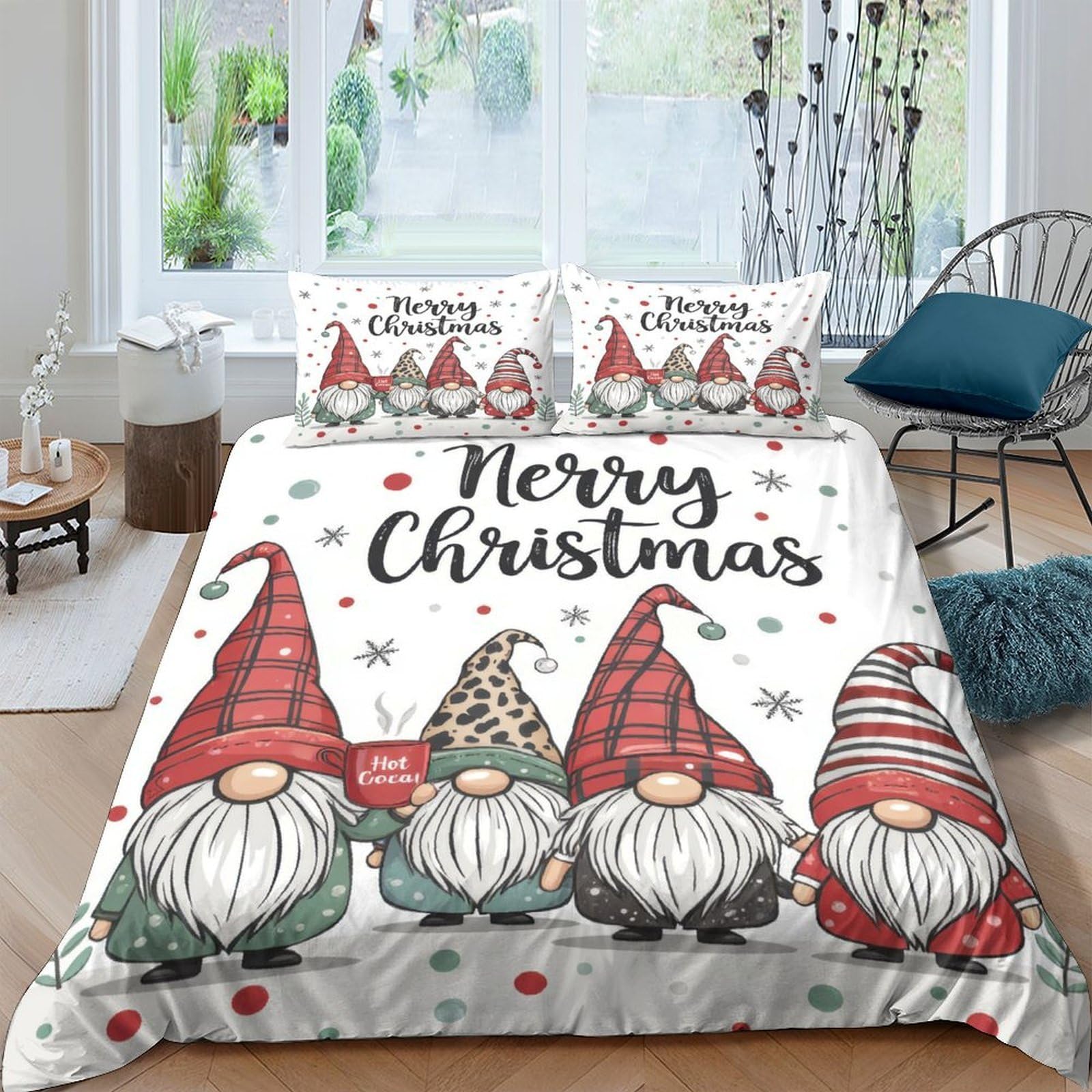 Ctjqhvkz Style-8 3D Printed Christmas Gnome Fitted Sheet Microfiber Soft Breathable Santa Hat Bed Cover For Bedroom Decor Single（135X200cm）