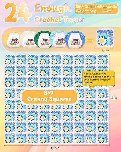 Vista 54 de Coopay Kit de iniciación de ganchillo para principiantes, manta de cuadros de abuela con instrucciones y suficiente hilo (verde aguamarina)