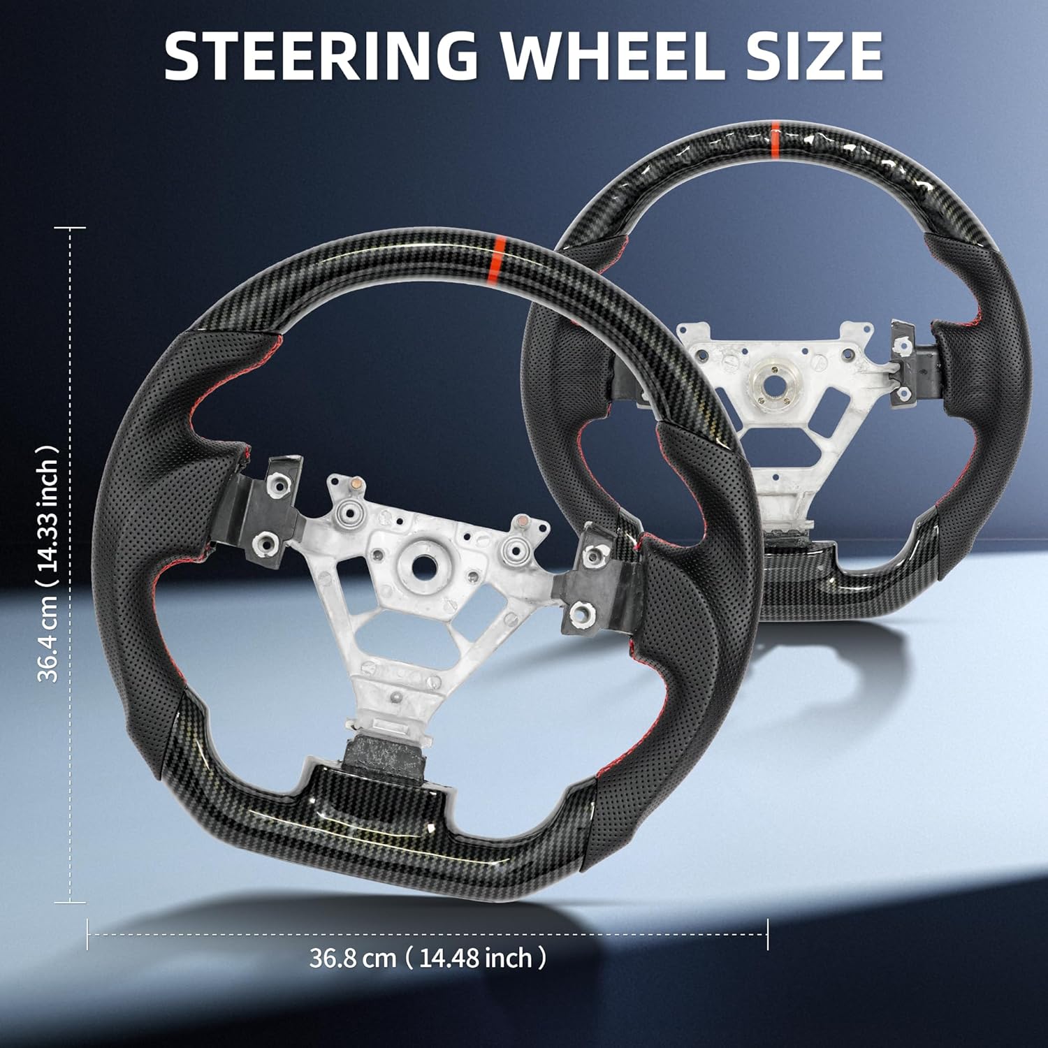 Hydro-Dip Carbon Fiber Steering Wheel for Nissan 350Z 2003-2009,Nappa Perforated Anti-Slip Perforated Leather Grip (Red Positioning Line)