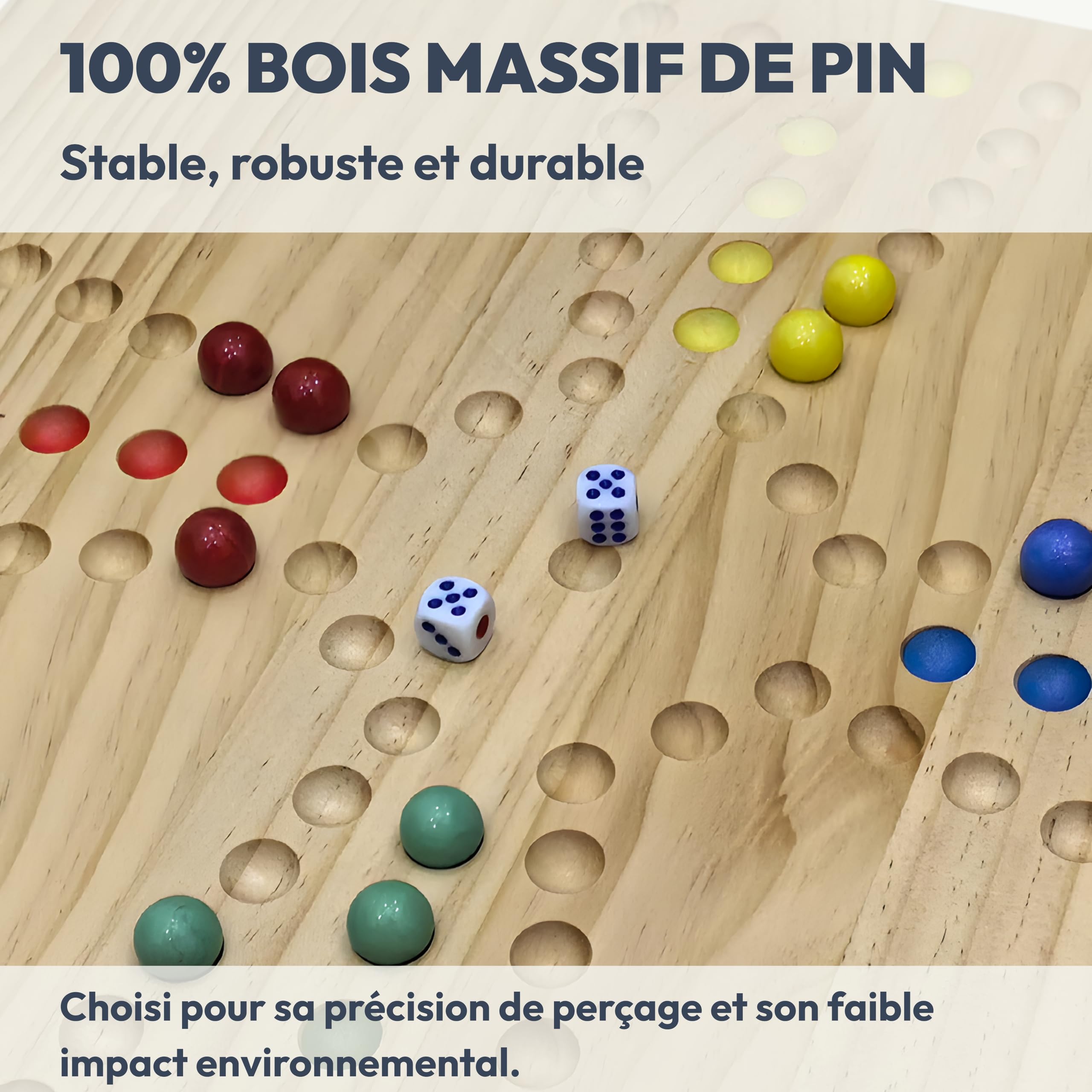 Jeu de Tock 4 ou 6 Joueurs réversible Plateau XL 40x40 cm Bois Massif Compatible Jackaroo Jeu de société Familial