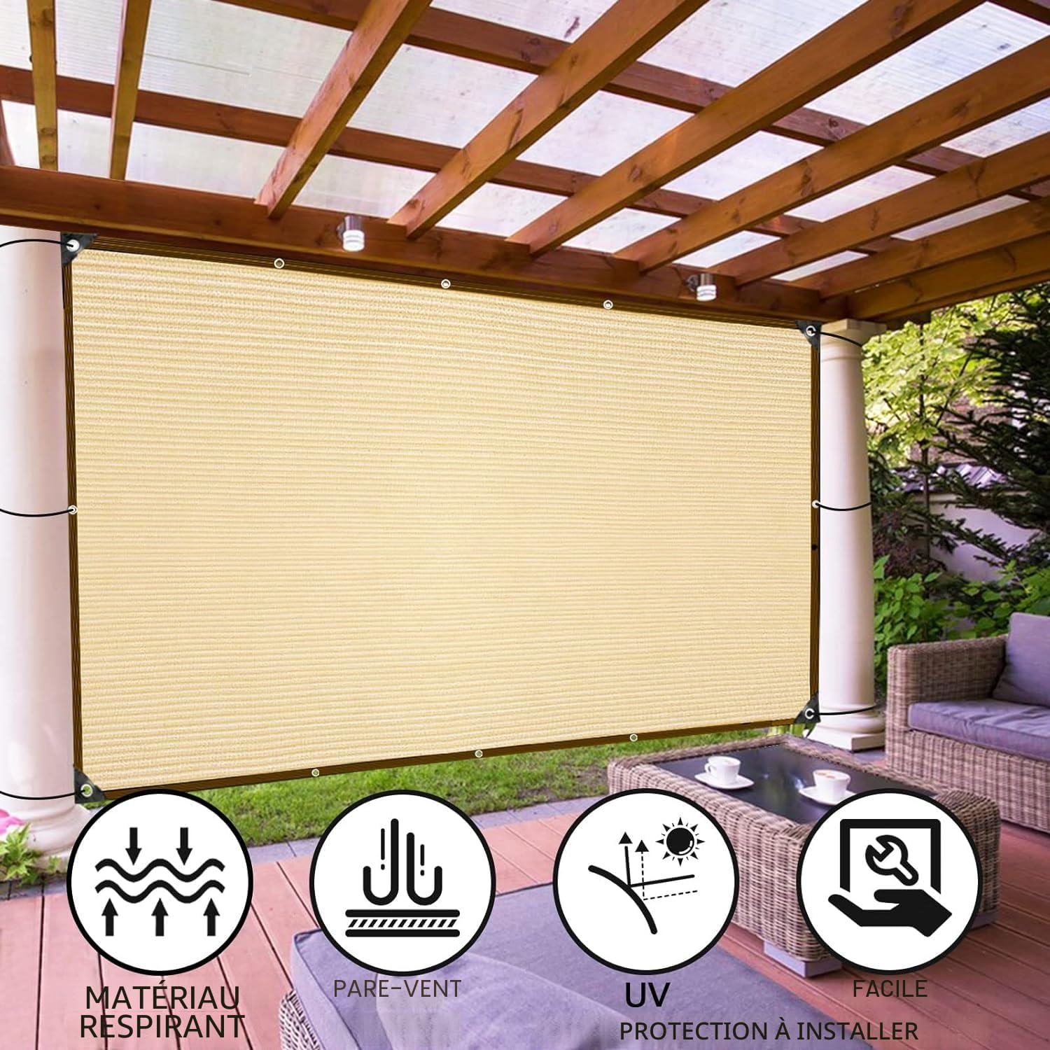 Voile ombrage de jardin, protection solaire, filet d'ombrage pour balcon, serre, plantes, terrasse, écuries, piscines - Coupe-vent et perméable à l'eau