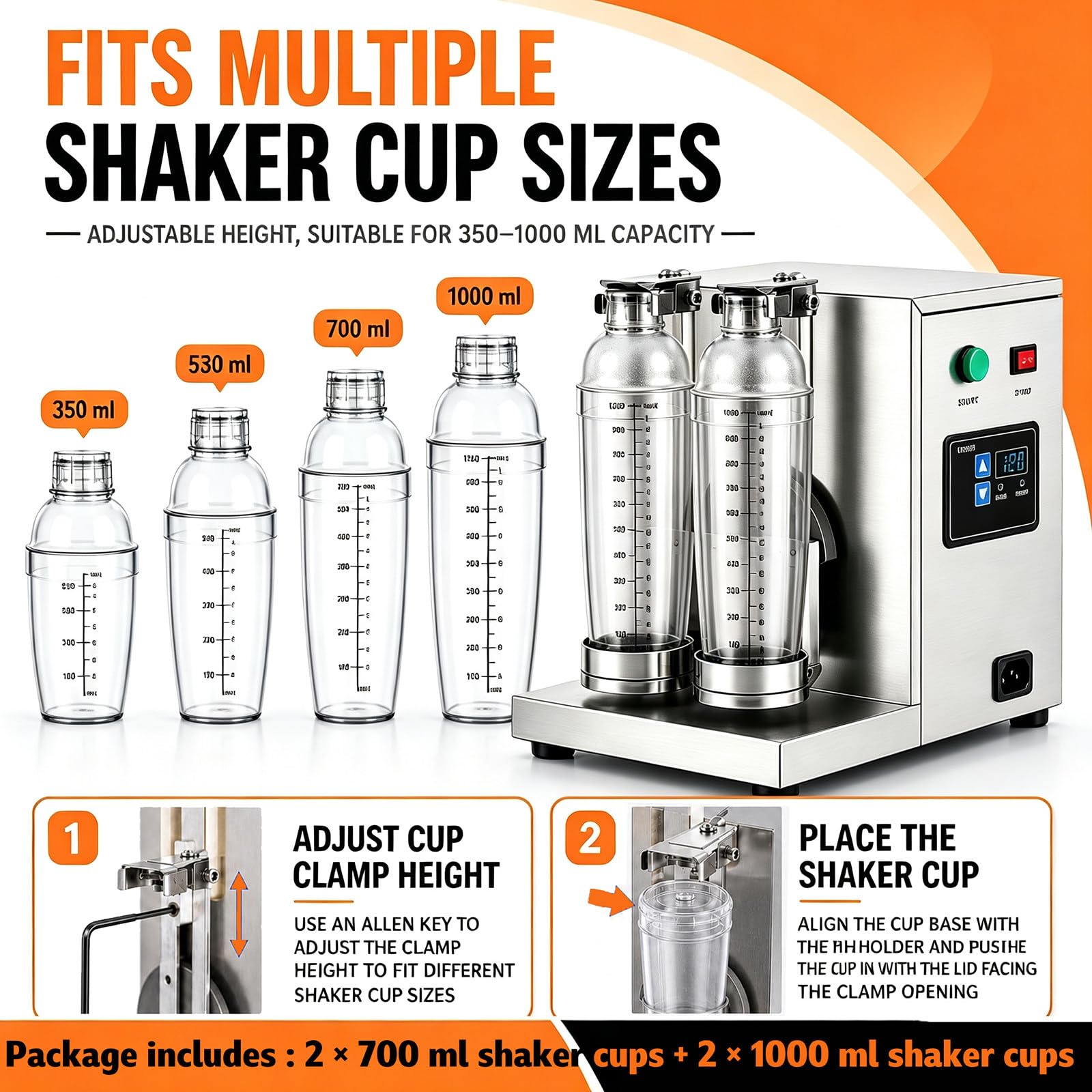 Shaker Automatico a Doppia Stazione, Motore Ad Alta Coppia da 120 W, 400 Giri/Min, Timer da 0 a 120 Secondi, Frullatore Elettrico per Bubble Tea, Cocktail E Succhi di Frutta.