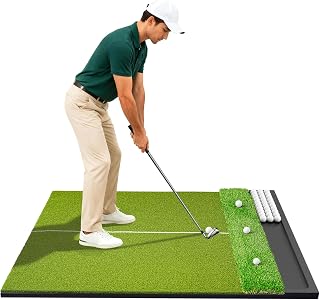 Dual-Turf Golf Hitting Mat 6x4ft, 26mm Thick, Built-in Ball Tray 100-Ball Capacity, Indoor Outdoor Driving & Chipping Golf Practice Mats for Fairway & Rough Shots
