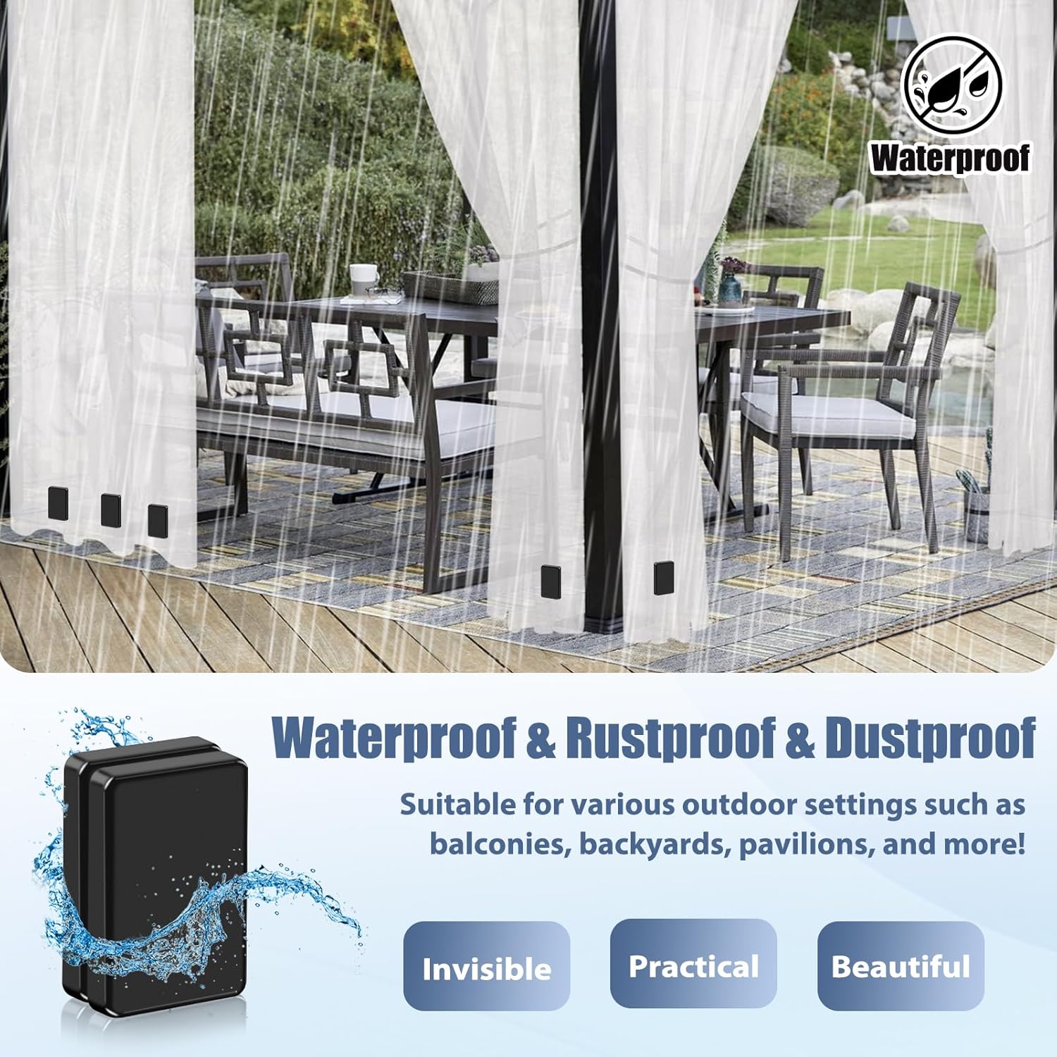 16pcs Outdoor Curtain Weights, Upgraded Heavier-Duty Waterproof Curtain Magnets Weights Outdoor, for Home Patio Drapery, Shower, Flags, Tablecloth to Stop Heavy Wind, Black