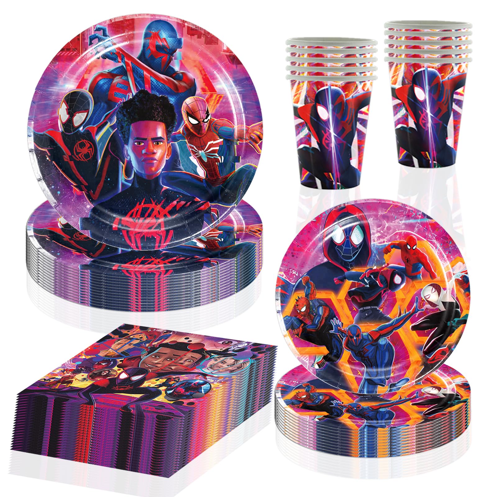60pcs Miles Morales Birthday Party Supplies 20 Plates+20 Napkin+20 Cups for Boys Kids Spiderman Birthday Party Decorations