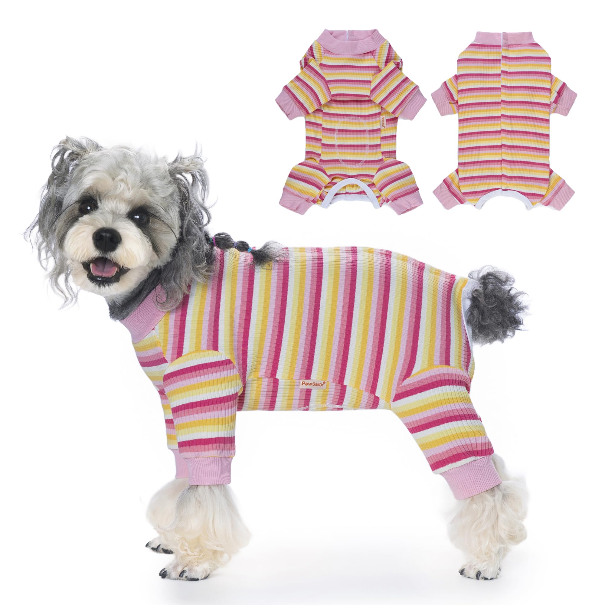 PawSailor Dog Surgery Recovery Suit Long Sleeve Full Body Dog Onesie Puppy Bodysuit Post Surgical Suit Female Male Pet Medical Shirt, Wound Protection Cone Alternative Pet Pajama, Pink-Yellow S