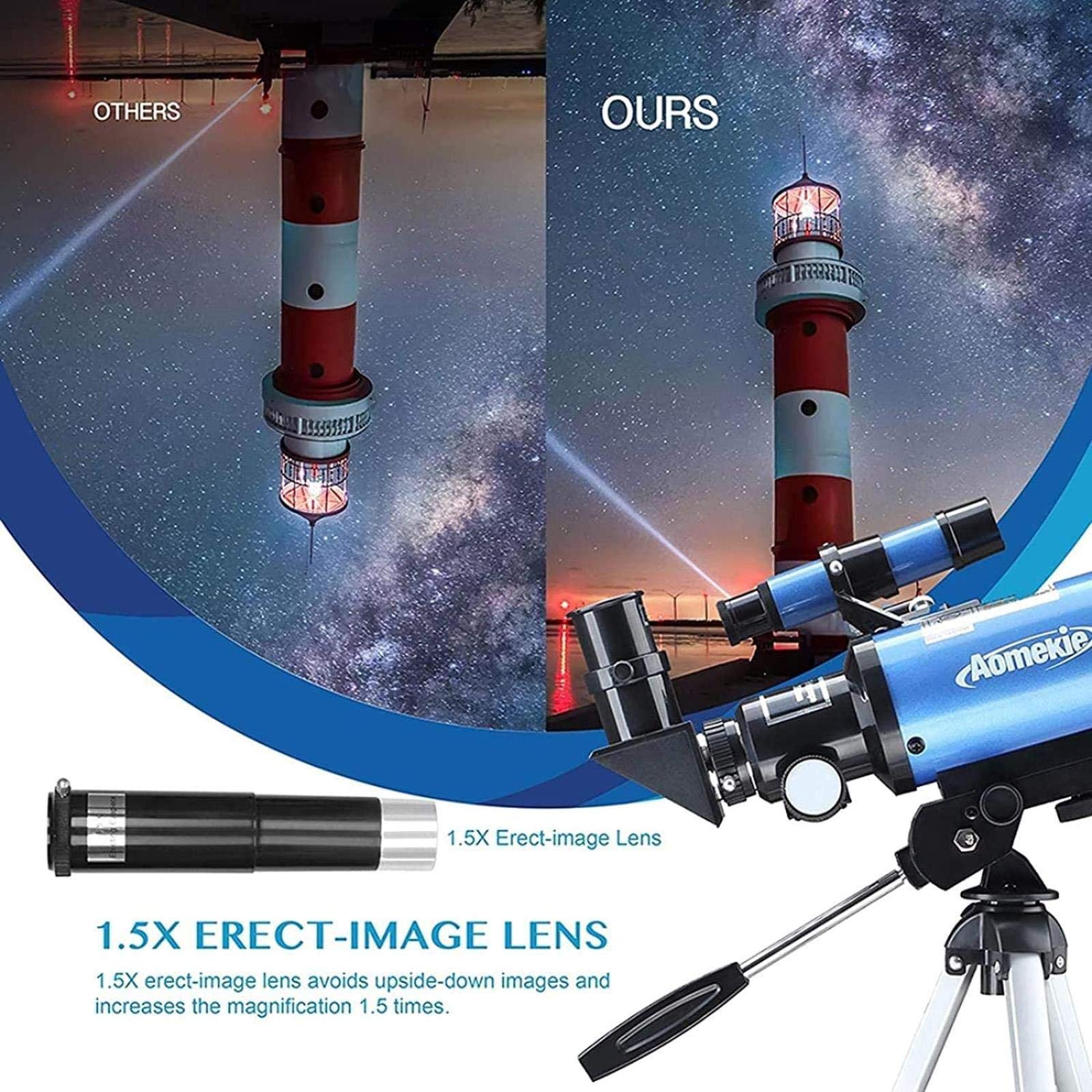 Télescope astronomique réfracteur à Monture Ultra HD de 70 mm pour débutants - Télescope de Voyage avec Sac de Transport, pour intérieur/extérieur