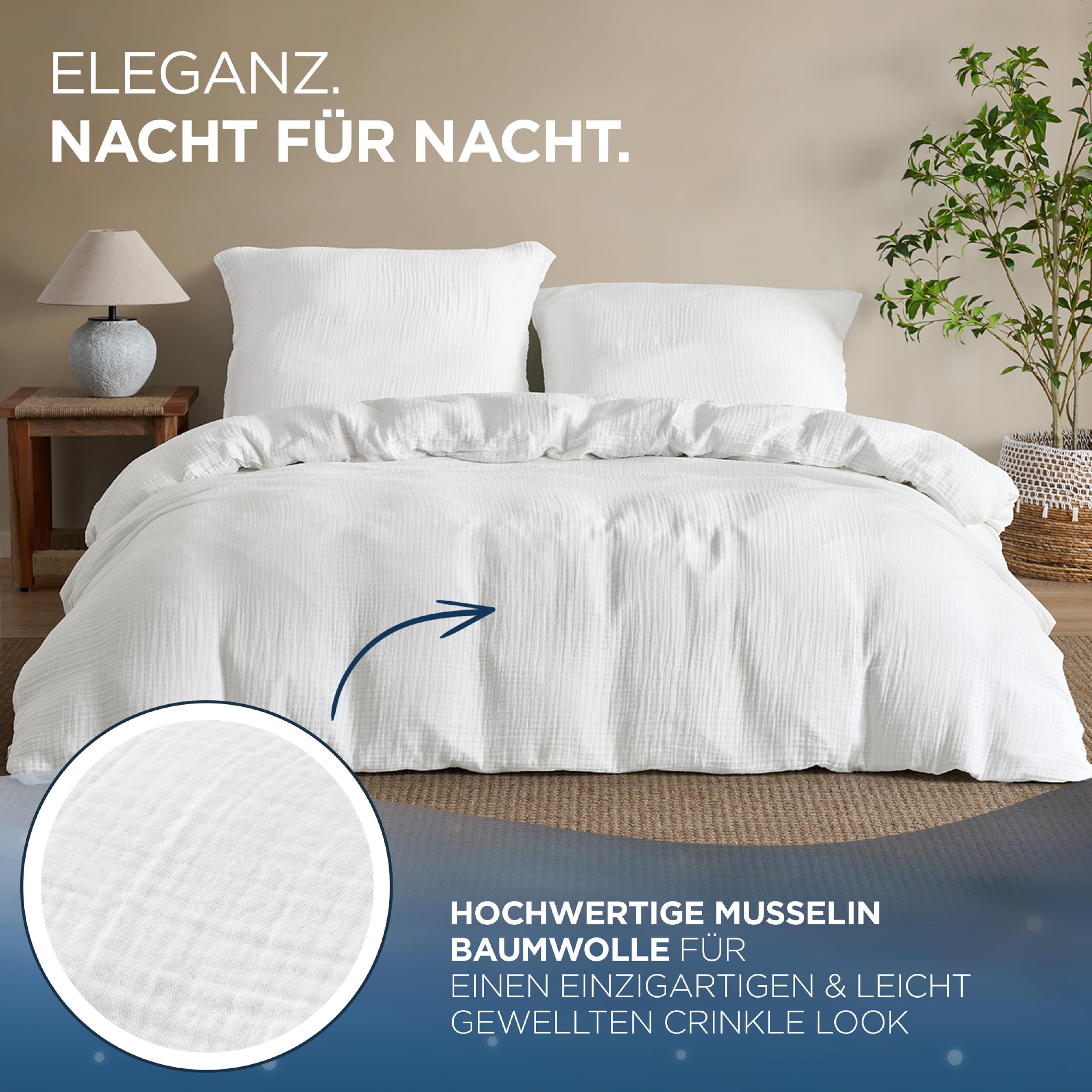 Samthus Ropa de cama de muselina de 100% algodón, fabricado en verde, certificado Oeko-Tex, para dormir suave, no necesita planchado, 1 funda nórdica de 135 x 200 cm y 1 funda de almohada de 80 x 80