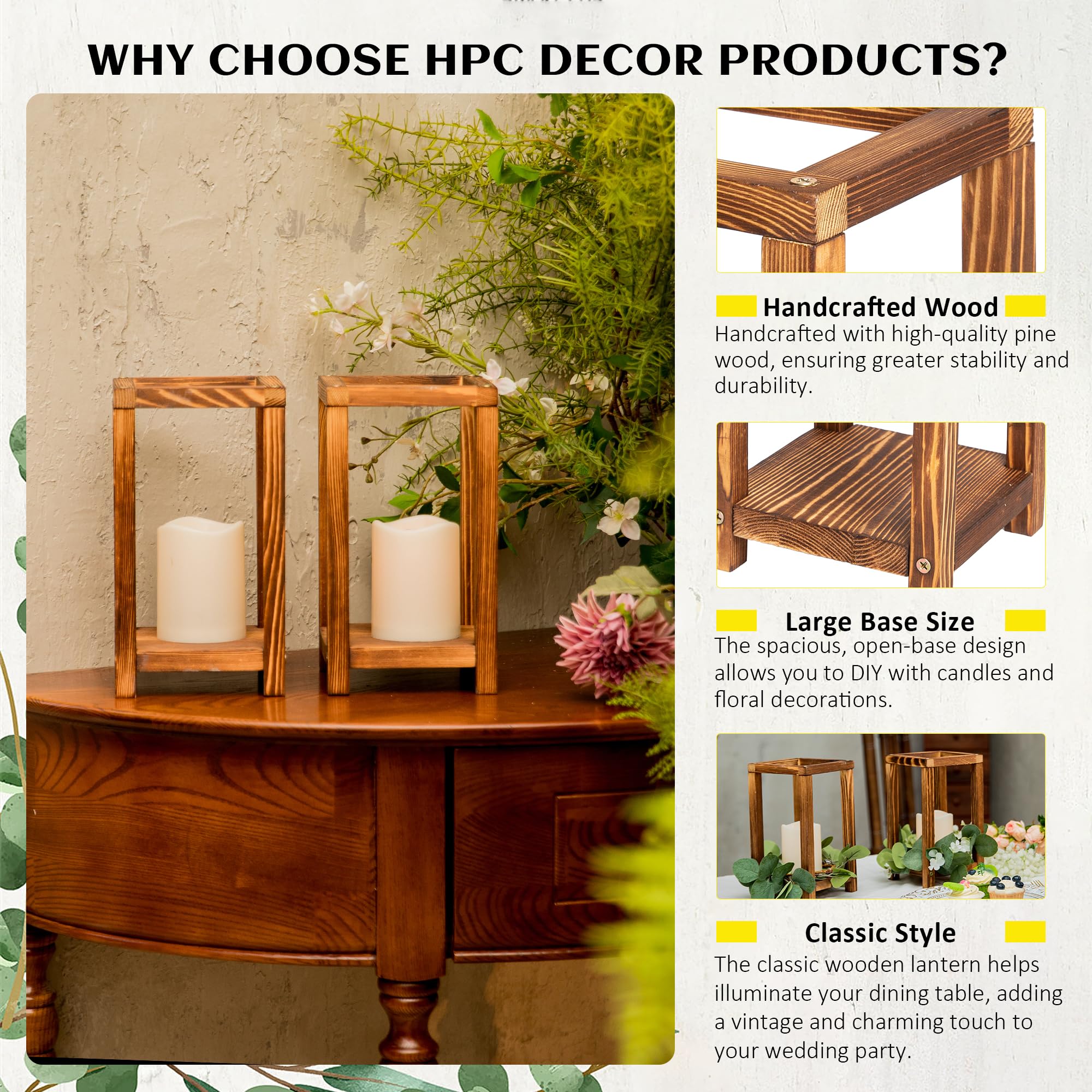 HPC Decor - 12 piezas de centro de mesa de madera para bodas, candelabros, faroles decorativos para mesas rústicas de boda, farol de vela de granja para chimenea, boda de granero, decoración del