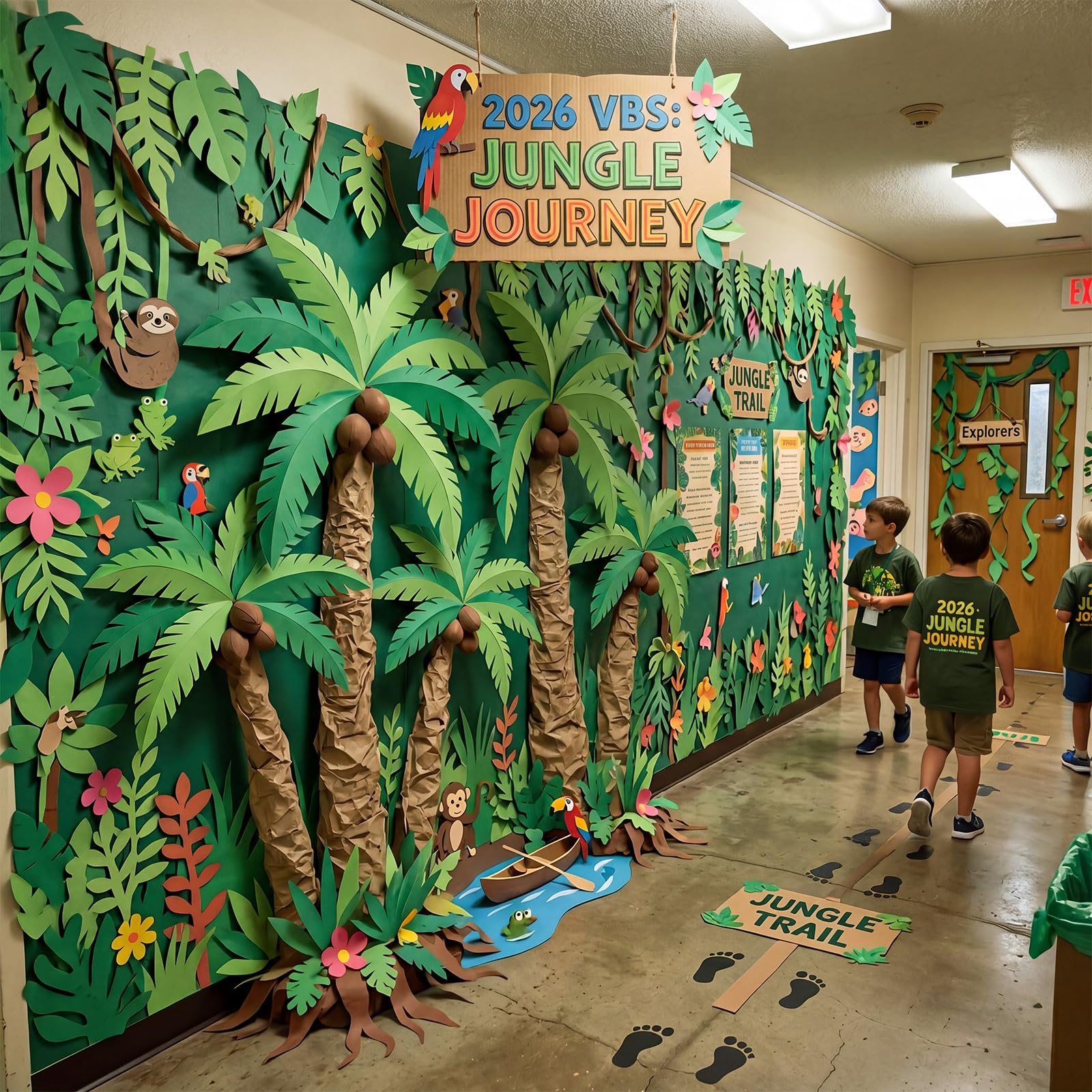 Gersoniel Dschungelthema Klassenzimmer Party Dekorationen Gelenkpalmen Kit 30,5 cm x 0,6 m Kraftpapier 36 mehrere Größen grüne Blätter Pappausschnitt, tropische DIY Kokosnussbaum für Regenwald Safari