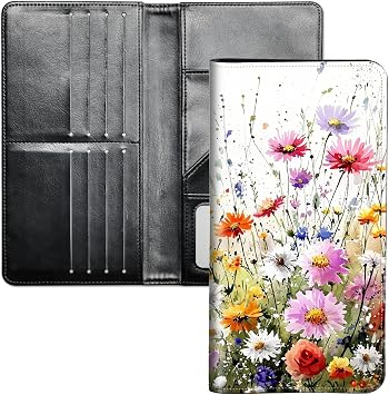 Ultra Slim Wallet for Women,PU Leather RFID Blocking Credit Card Holder with Large Capacity for Cash,Cards & Passport,Lightweight Travel & Daily Wallet,Wildflower Watercolor
