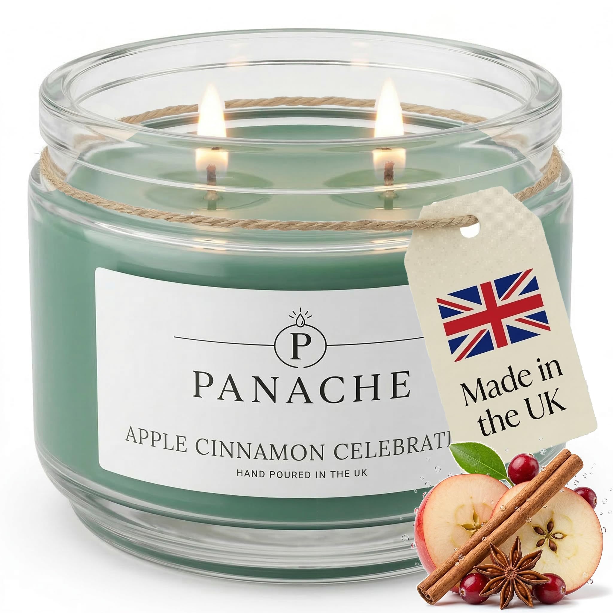 Zan Village Homeware 02 - Apple Cinnamon Celebration - Christmas Edition Panache Apple Cinnamon Celebration Scented Candle (Christmas Edition) – Double Wick Soy Wax Candle, 48 Hour Burn Time, Hand Poured In Uk, Clean Burning Cotton Wicks, Luxury Glass Jar Candle (320G)