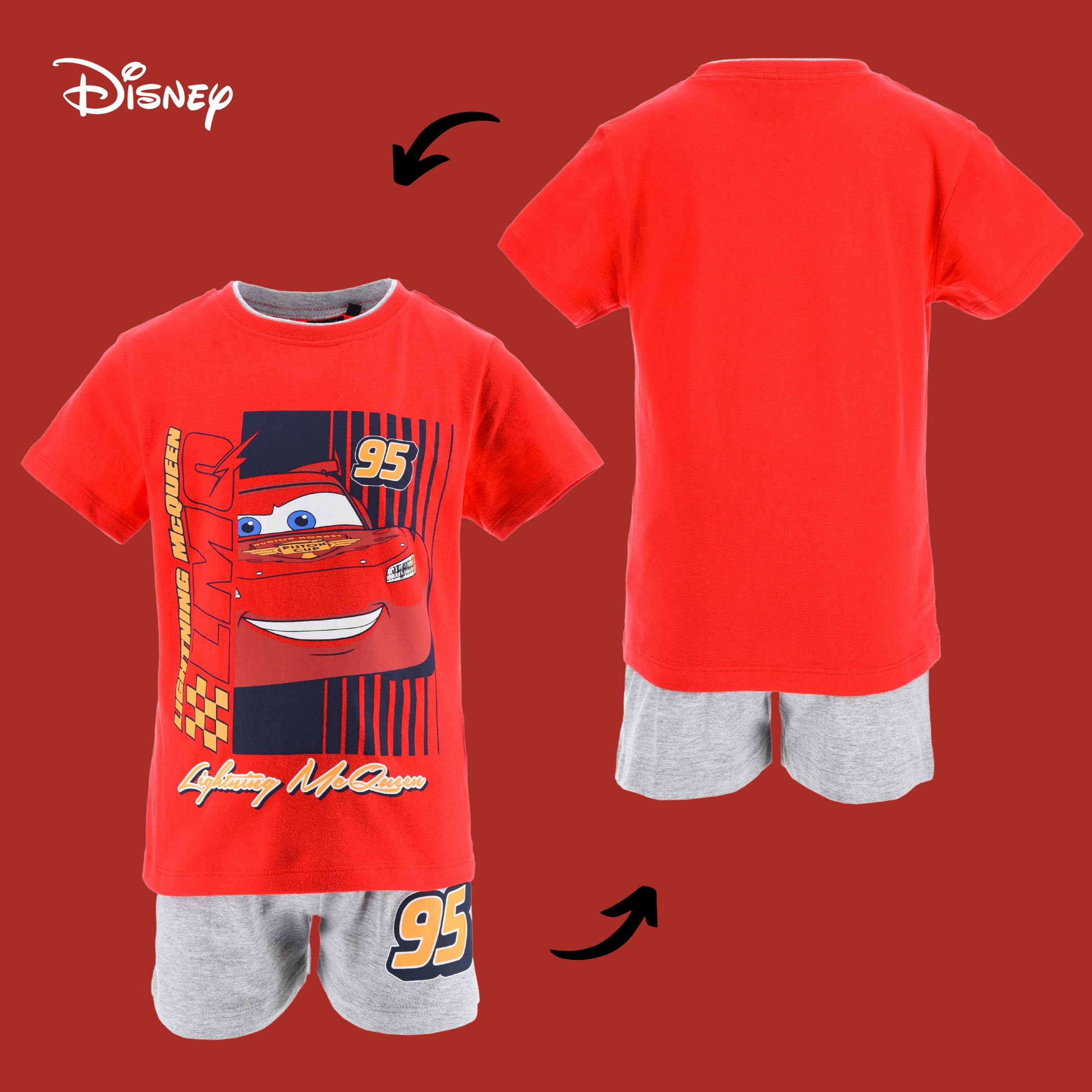 Disney Pixar Cars Ensemble pour Garçon, Pyjama 2 Pièces T-Shirt et Short Motif Lightning McQueen, Tailles 3 a 6 Ans