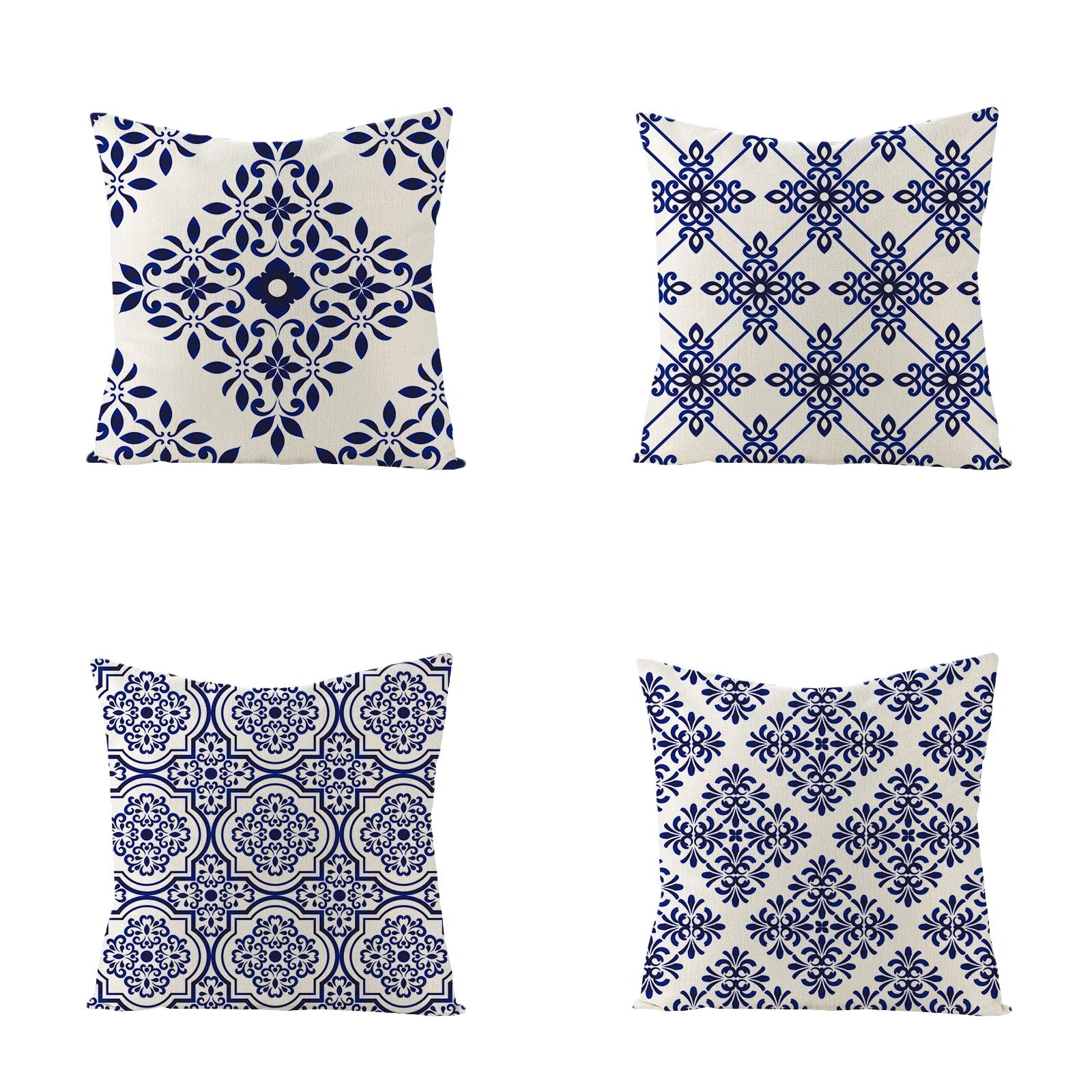 Sofa Fundas Cojines 60x60 Pack de 4 Cuadrado,Funda de Almohada Lino con Cremallera Invisible,Funda de Cojín Decoración para Hogar Sala Cama Jardín Silla Coche-geometría