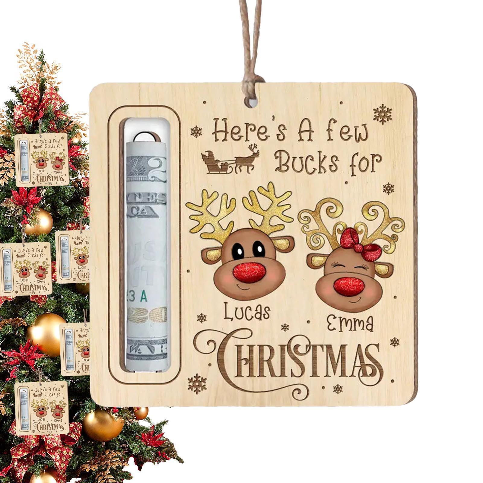 Lot De 8 Porte-billets De Noël En Bois - 8,9x7,9 Cm - Décoration Sapin, Cadeau Argent - Idée Cadeau De Noël