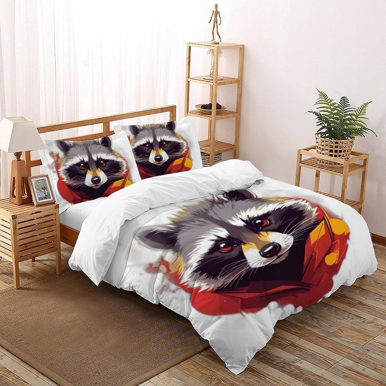 Housse de couette double raton laveur toucher peau de pêche microfibre douce avec imprimé animaux 3D