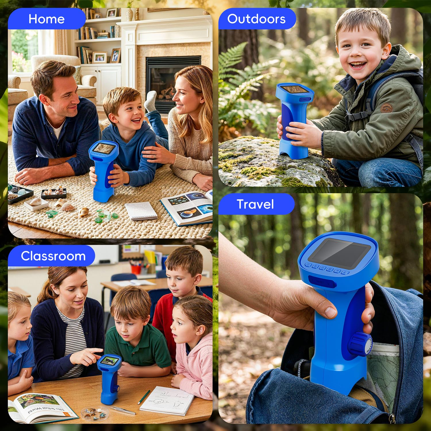 Microscopio para Niños, Ahalfcit Microscopio Digital con Pantalla HD IPS 2.4", 1000X Microscopio Niños Portátil, Juguete Exploración Natural, Regalo Stem para Niños 3-12 Años (Azul)