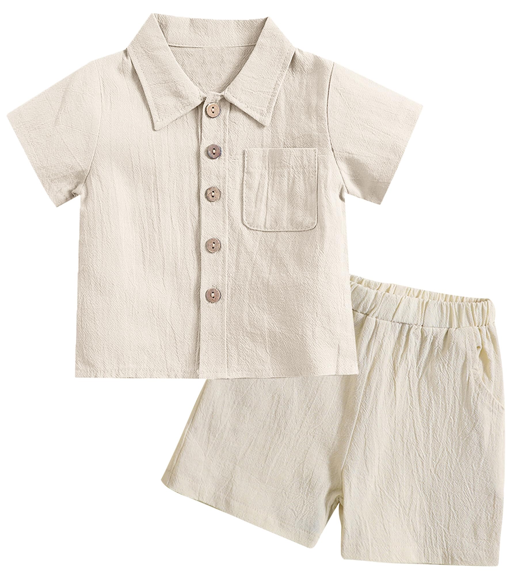 Sponsored Ad – 2Pcs Baby Boy Summer Clothing Set Toddler Button Down Shirts with Shorts Short Sleeve Top Shorts Outfit Solid Linen Cotton T-Shirt and Shorts