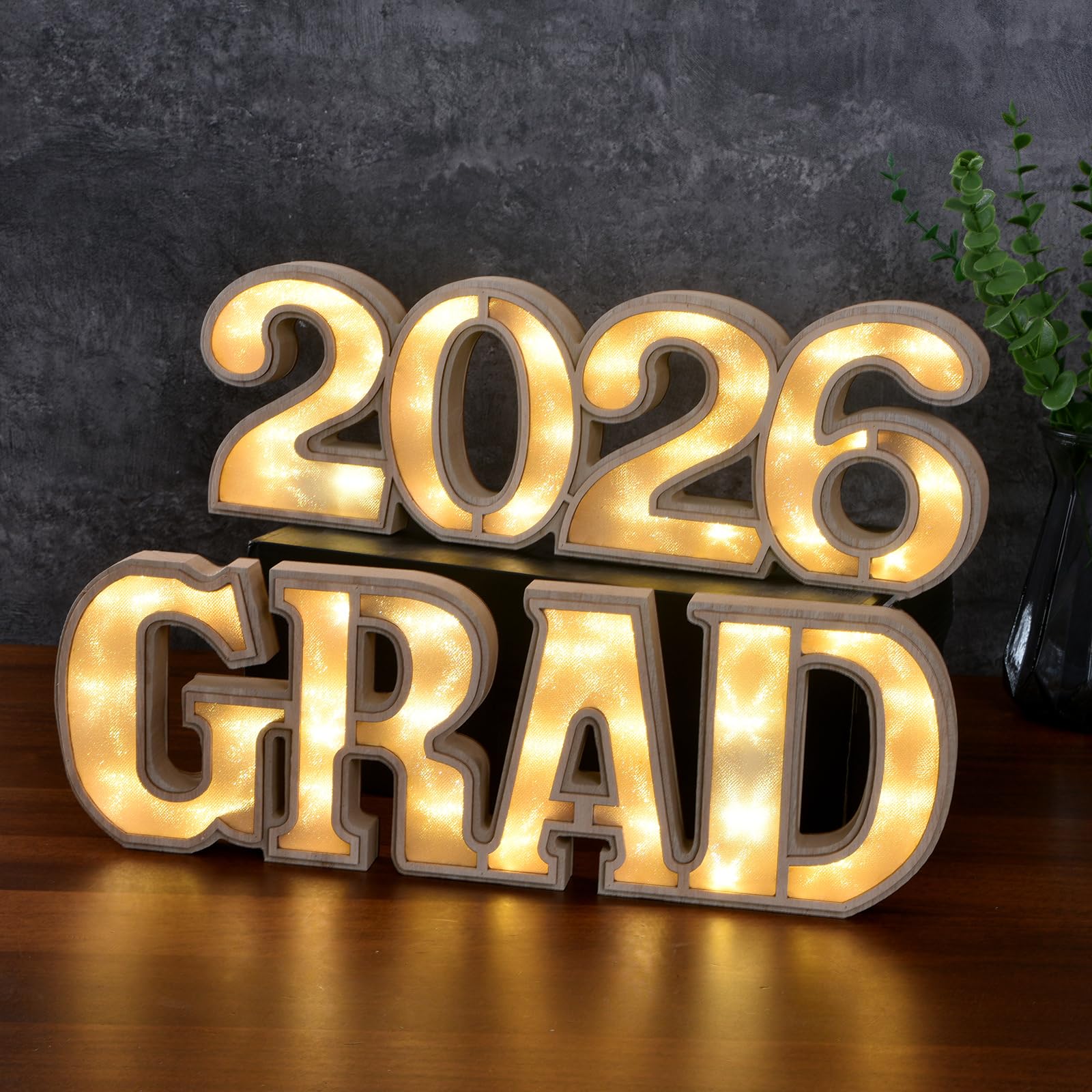 Photo 1 of 2026 Grad Light Up Letters, Wooden Graduation Marquee Letters with LED, Grad Sign for Table Centerpiece Wall, Graduation Party Decorations 2026 for Kindergarten High School College (2026)