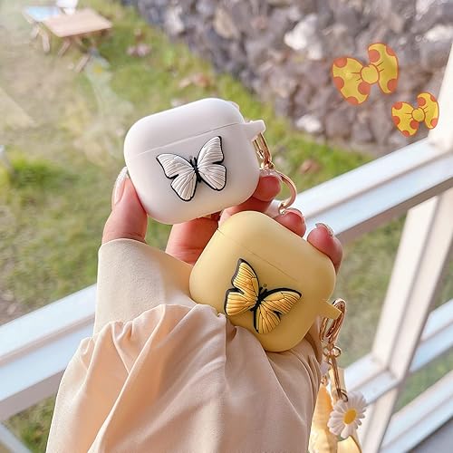 Miniatura 5 de Funda compatible con AirPods 3 mariposa, funda de silicona 3D de dibujos animados para AirPod 3 con llavero de mariposa, funda divertida Kawaii para