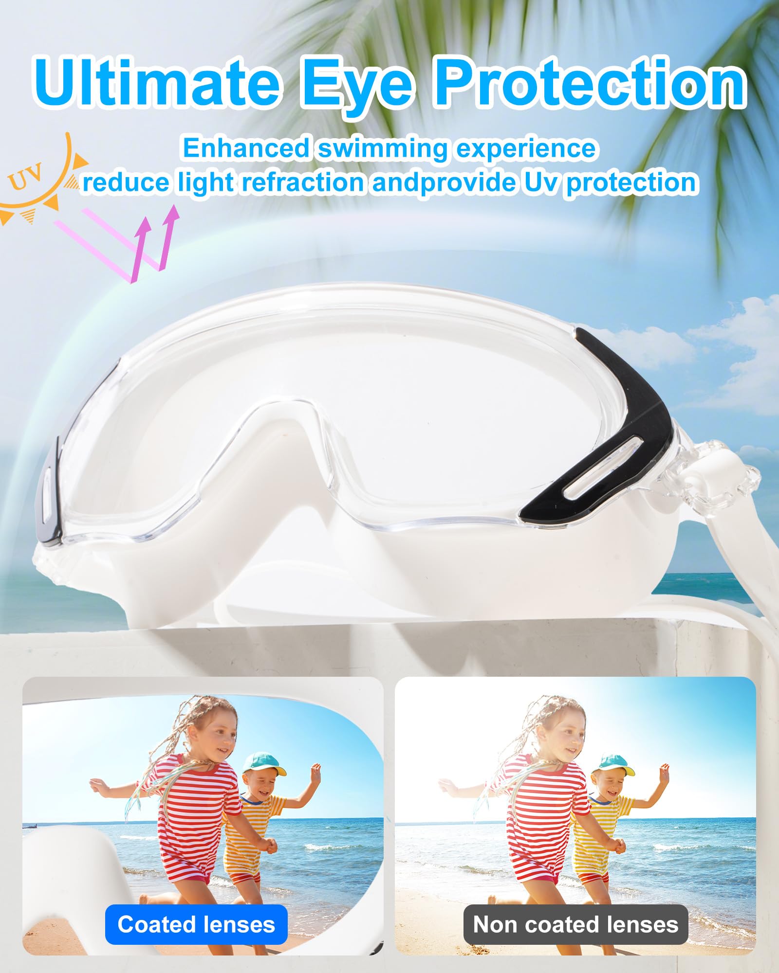 Occhialini da nuoto, grandangolo, anti-appannamento e anti-UV, a prova di perdite, occhialini da nuoto per adulti e giovani