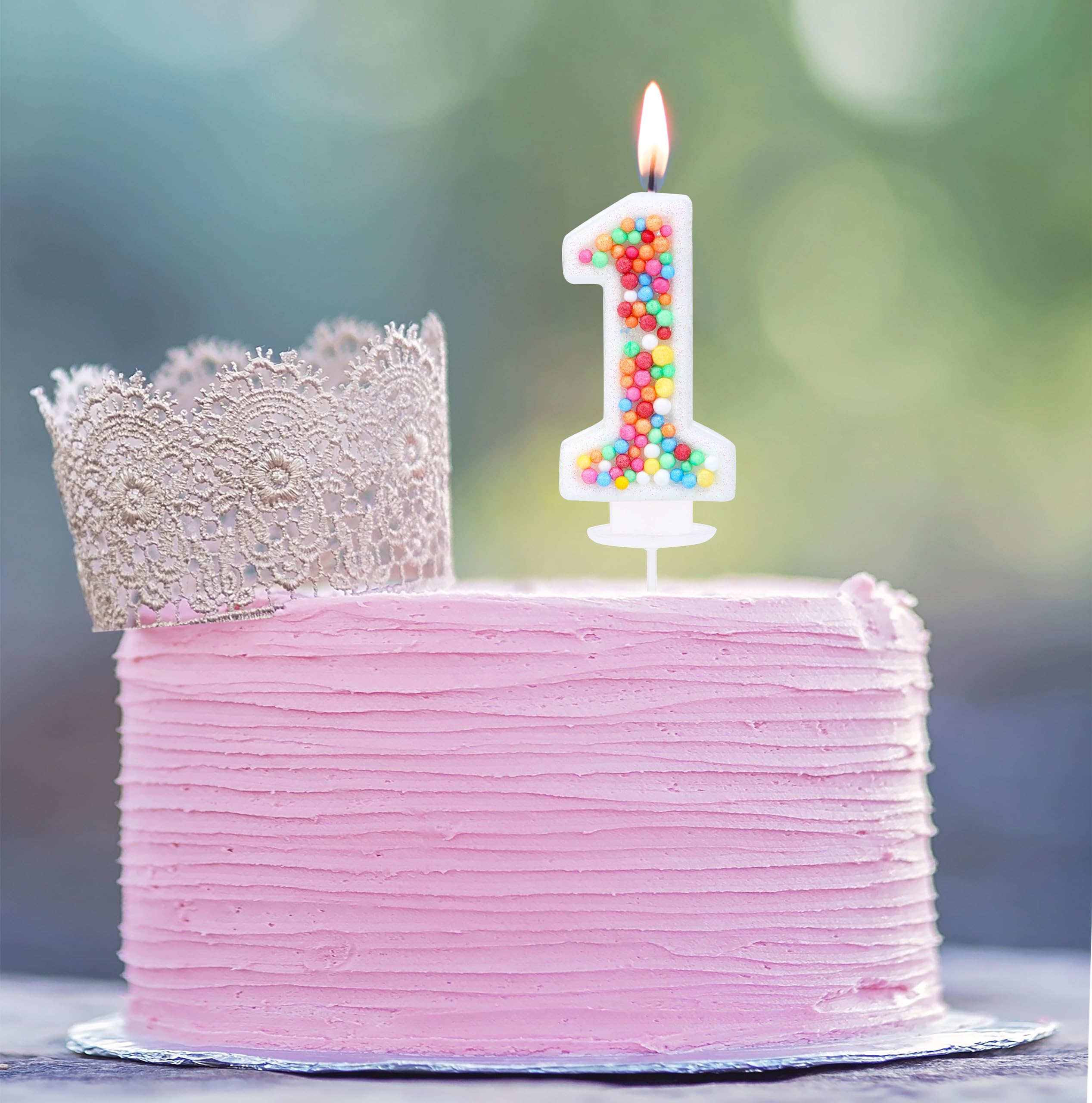 Kinsynko Number 1 Birthday Candle Rainbow 1 Candle for First Birthday Princess Toddler Girl Women Colorful Sweet Theme One Years Old Birthday Wedding Anniversary Party Cake Decoration