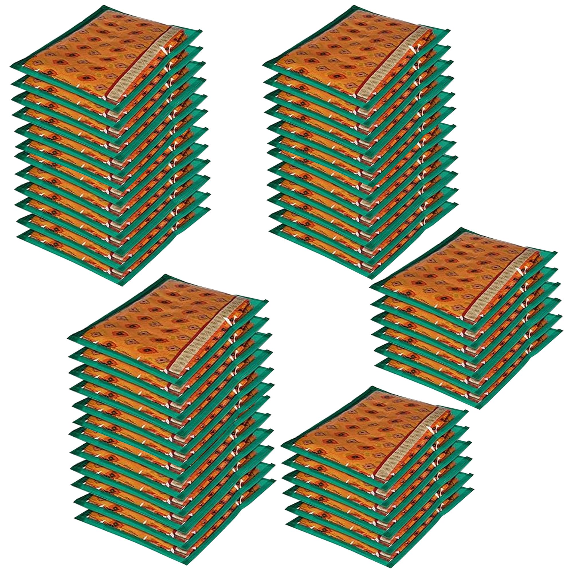 Kuber Industries Paquete de 48 fundas para sari | Bolsas de embalaje para vestido con cremallera | Bolsas de sari para almacenamiento | Organizador de ropa para armario | Verde