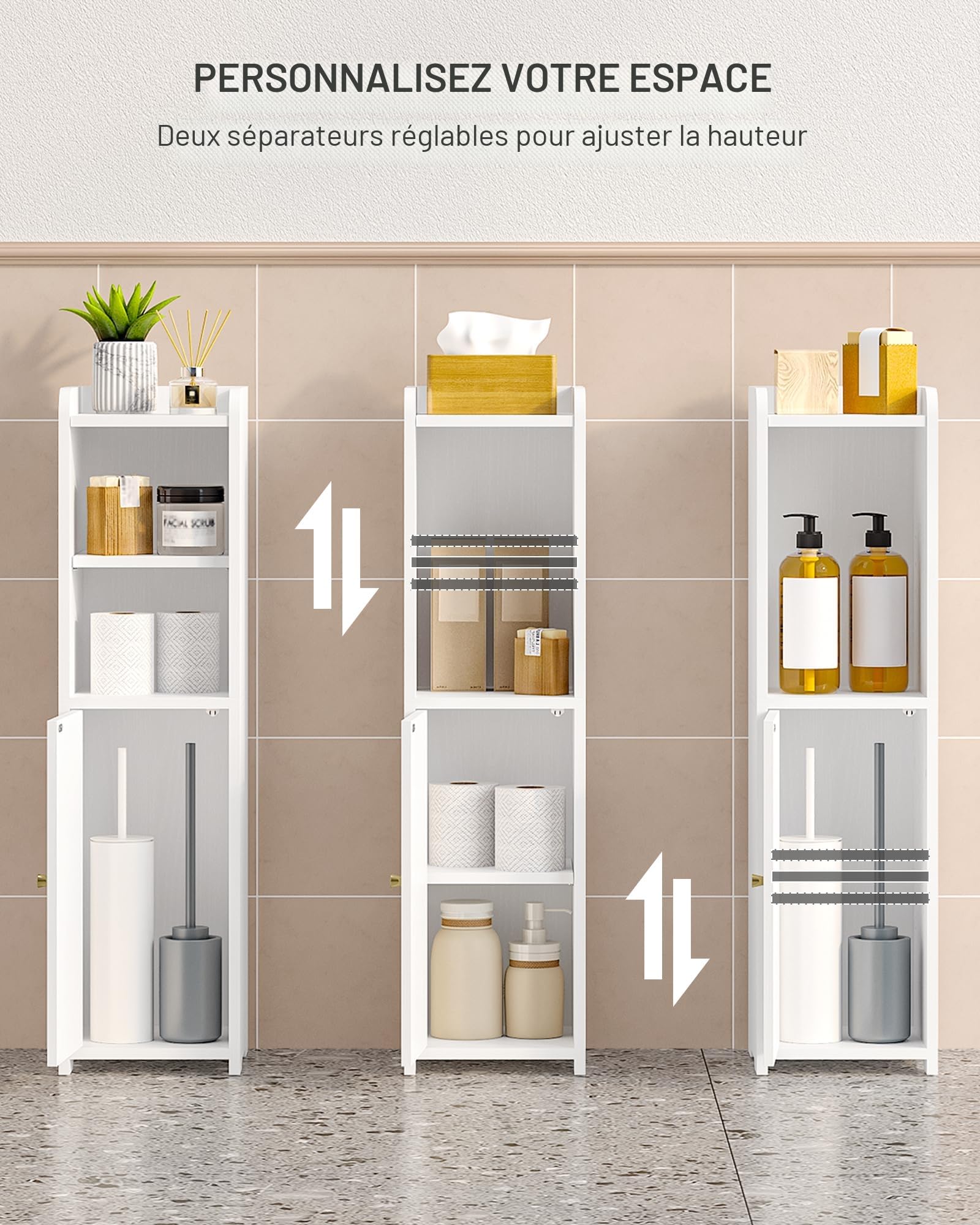 Hzuaneri Meuble de Salle de Bain, Meuble de Rangement avec Portes, Armoire d’Angle avec Étagères Réglables, Armoire de Toilette, ‎20 x 20 x 75 cm, Blanc BC19703X