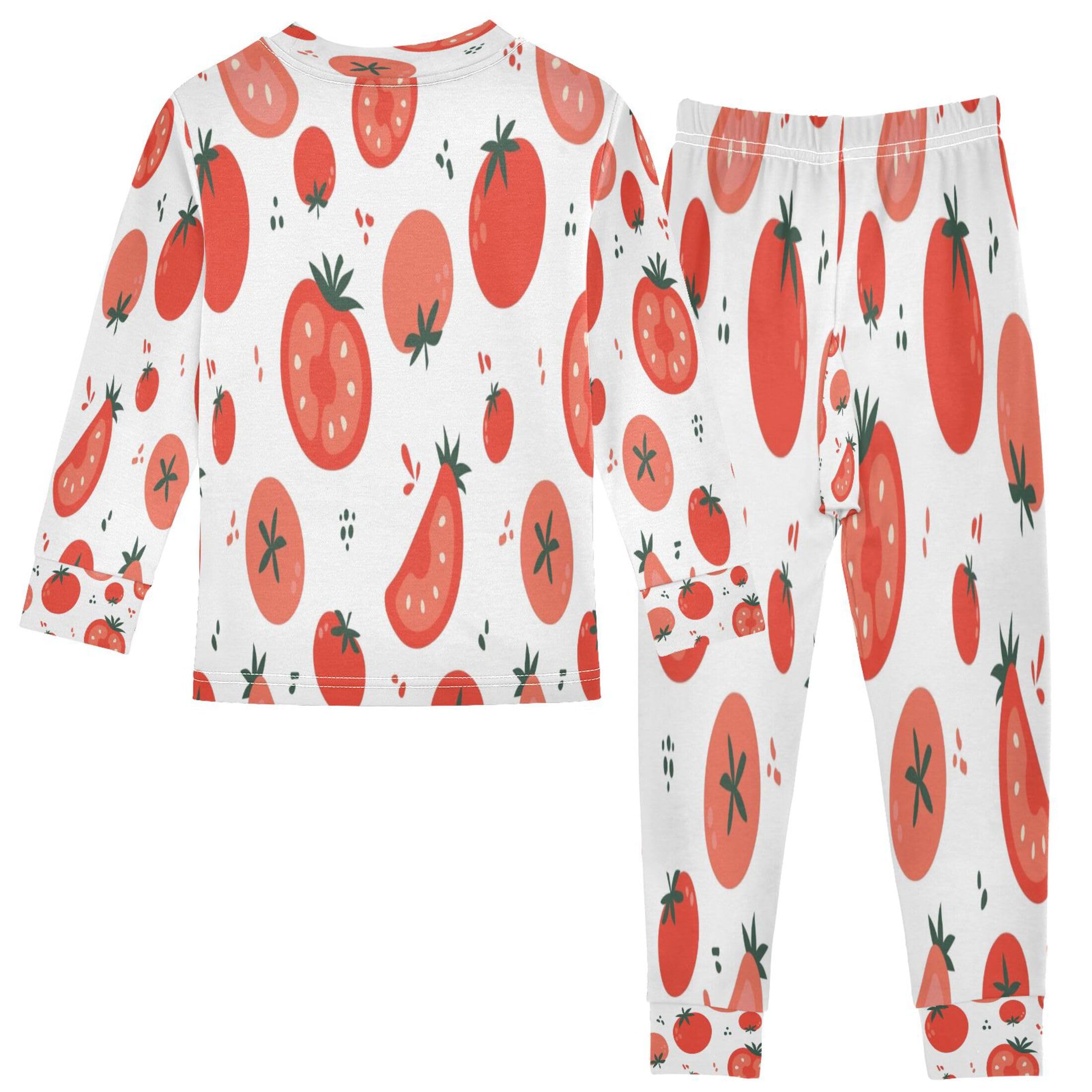 Vozoza Natural Red Tomato Pajama Sets Long Sleeve Top with Pants Cotton Soft Sleepwear 2 Piece Pjs Set Size 4T