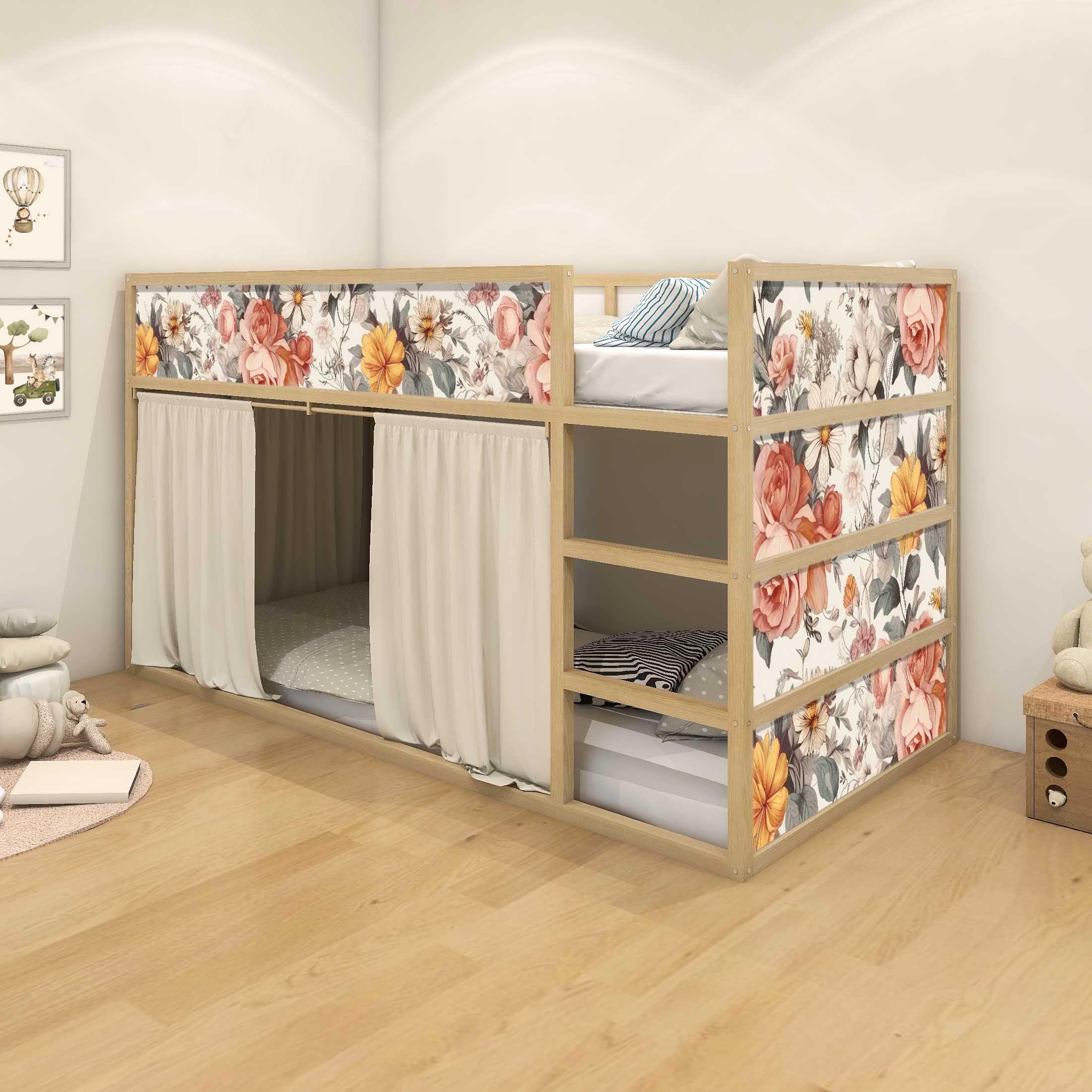 WANDKIND Aufkleber für IKEA KURA Kinderbett Hochbett Klebefolie Möbelfolie Sticker Kinderzimmer Blumen (Möbel nicht inklusive) IKB506 (5 Sticker Set)