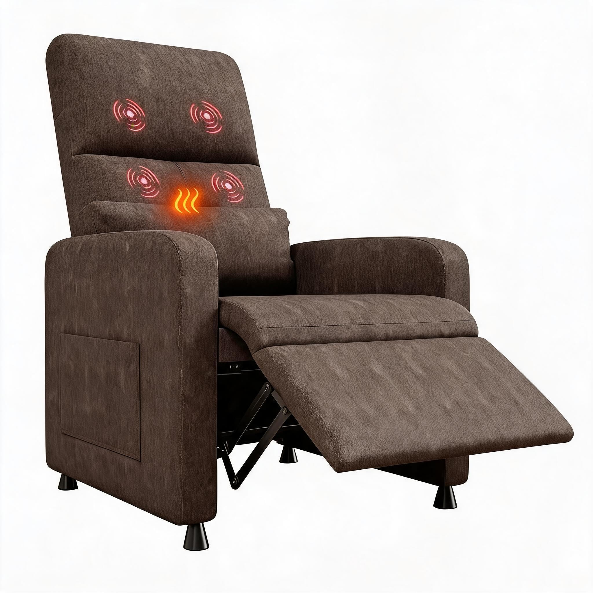 GarveeLife - Sillón Relax eléctrico - Masaje y Calefacción - Respaldo y Reposapiés Ajustables - Acolchado Grueso Tela - Salón, Dormitorio, Oficina - Marrón EU Standard JJ10-5 Brown